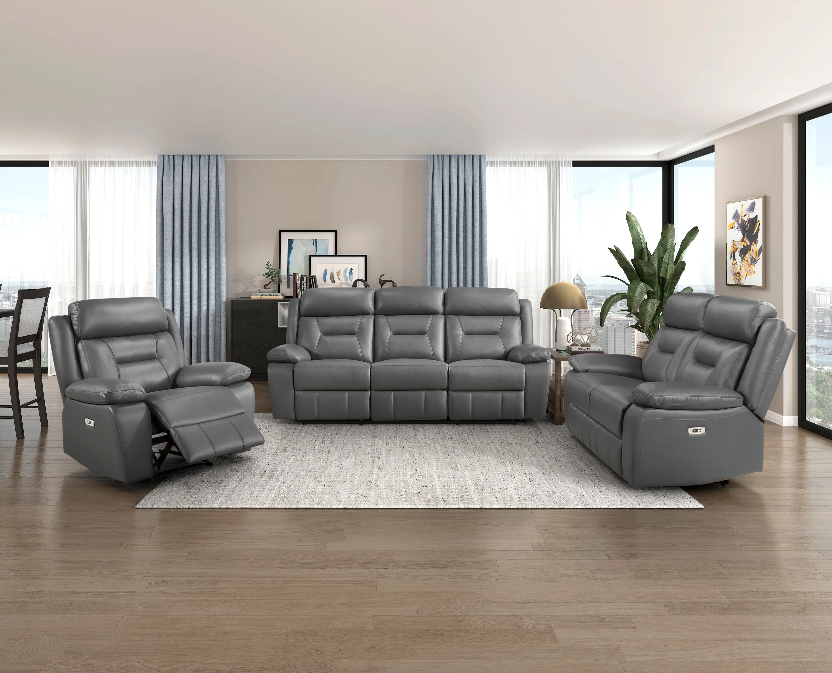 Laconia Dark Gray Leather Power Reclining Chair - Image 2