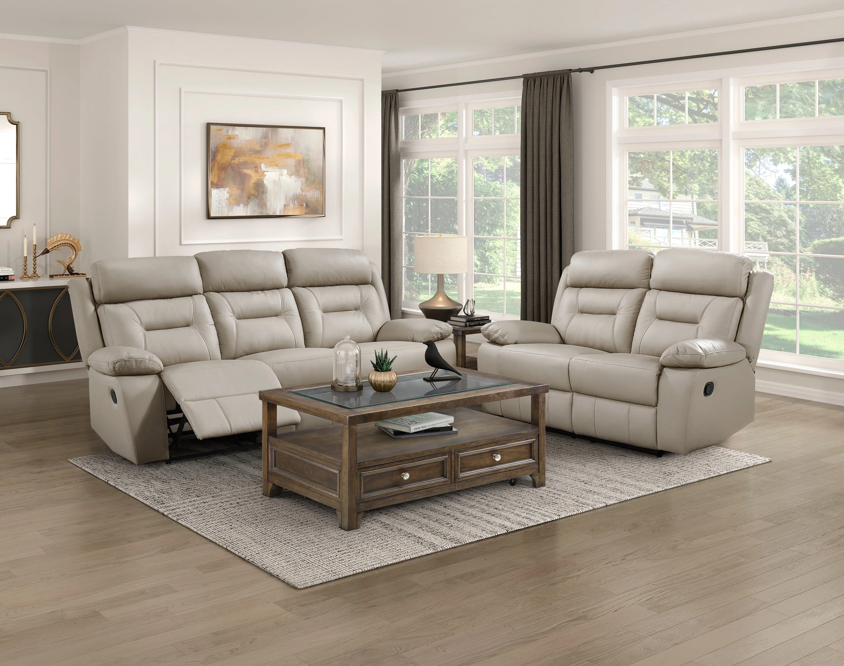 Laconia Latte Leather Double Reclining Sofa - Image 2