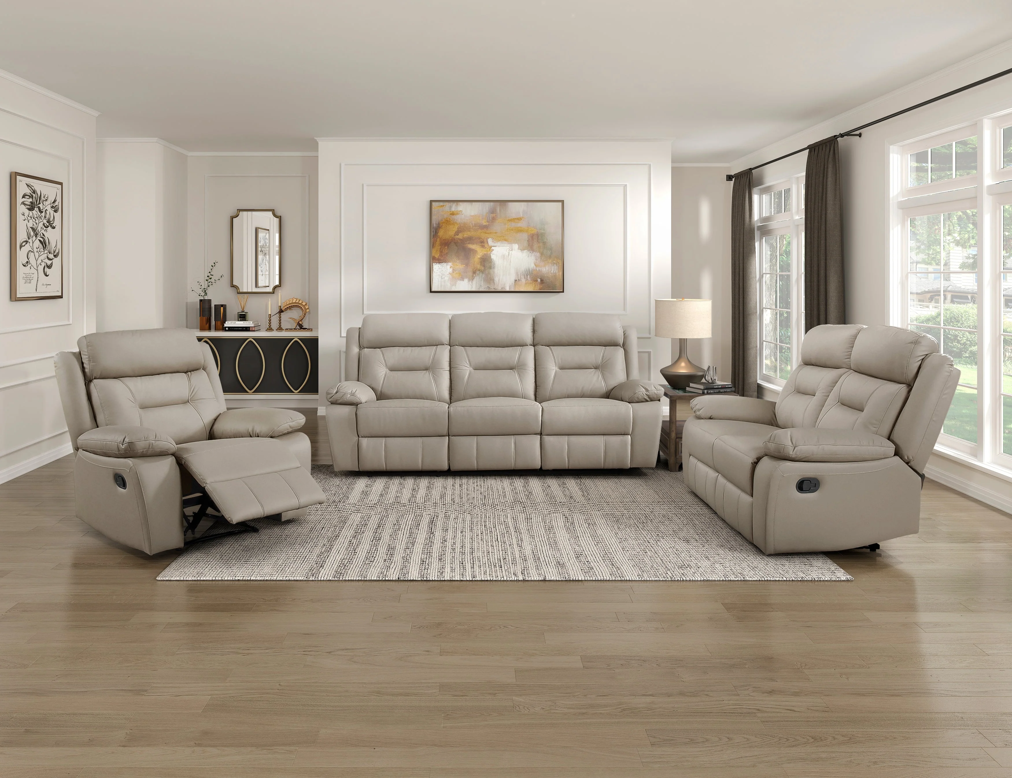 Laconia Latte Leather Double Reclining Sofa - Image 7