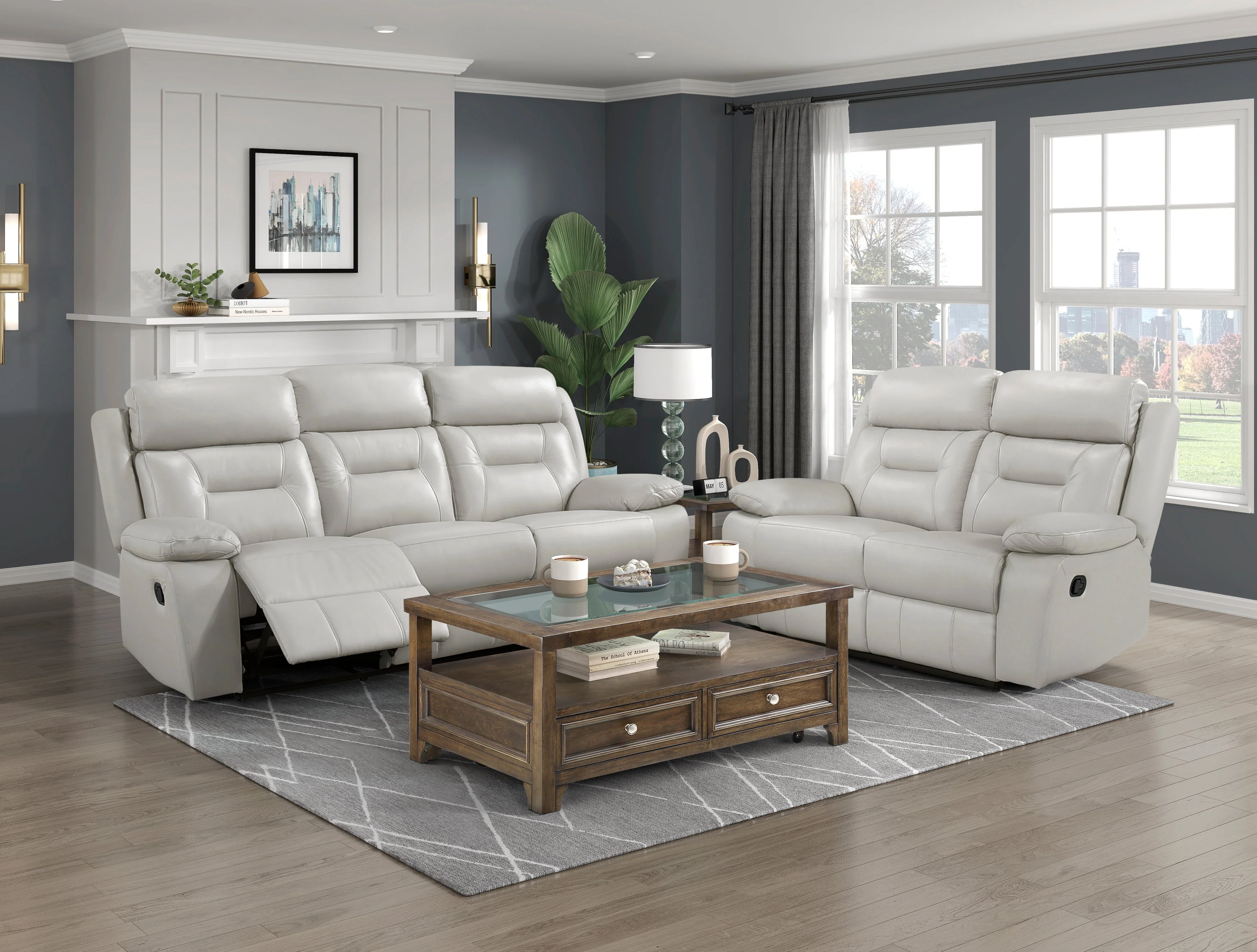 Laconia Silver Leather Double Reclining Loveseat - Image 2