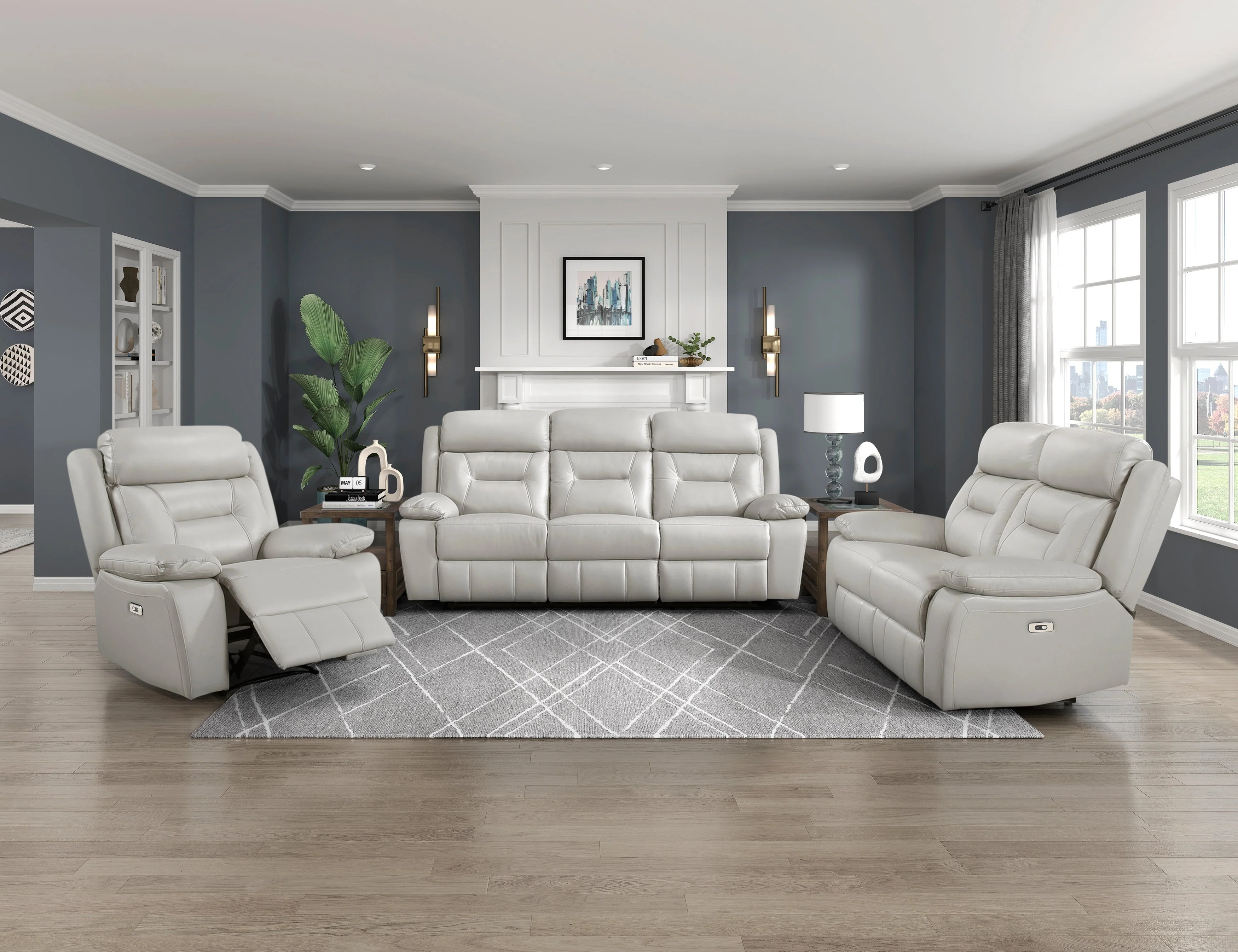 Laconia Silver Leather Power Double Reclining Sofa - Image 7