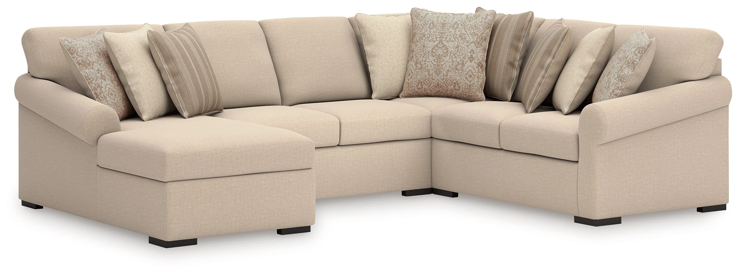 LadyMae Brown and Beige 4-Piece Left Arm Facing Chaise Sectional