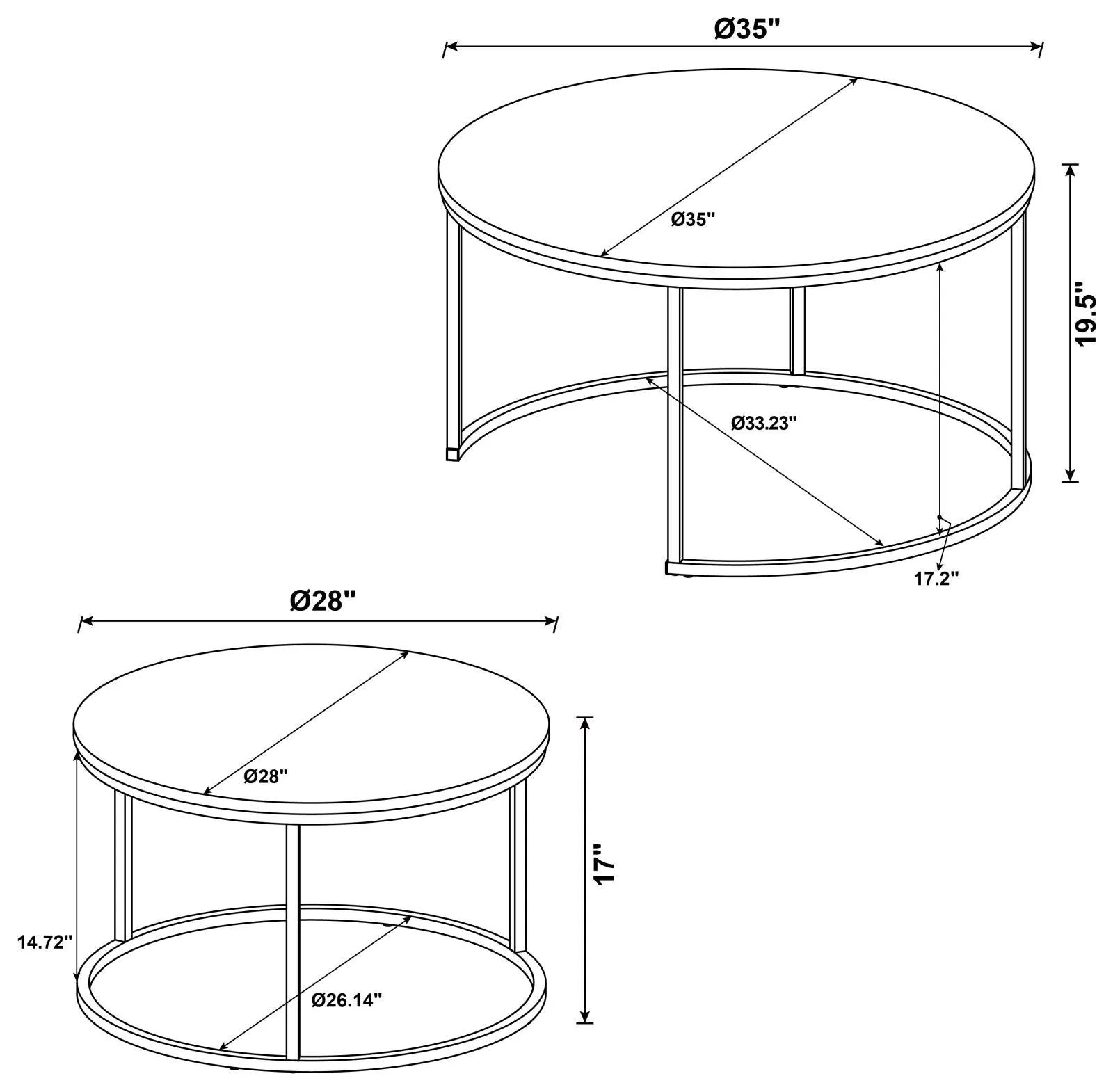 Lainey Gray and Gunmetal Round 2-Piece Nesting Coffee Table - Image 6