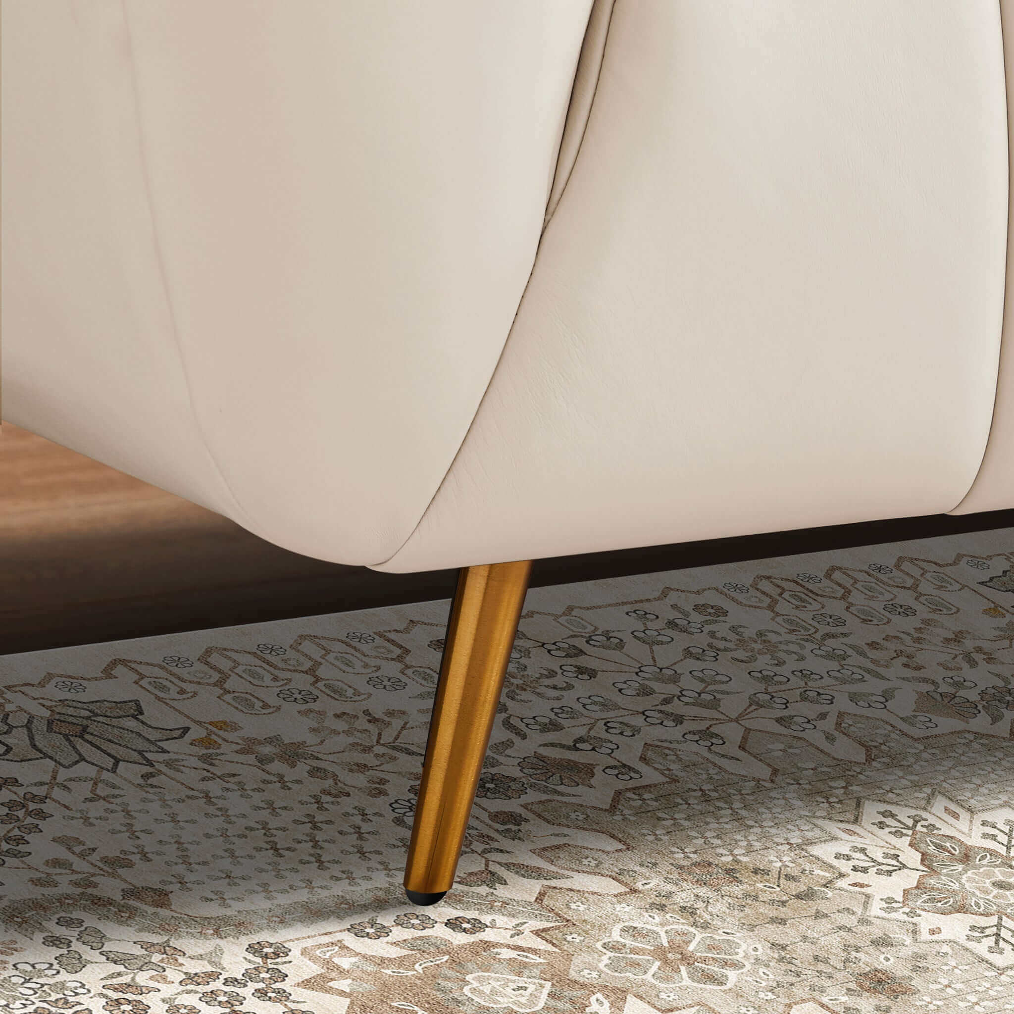 LaMattina Genuine Italian Beige Leather Channel Tufted Sofa - Image 3