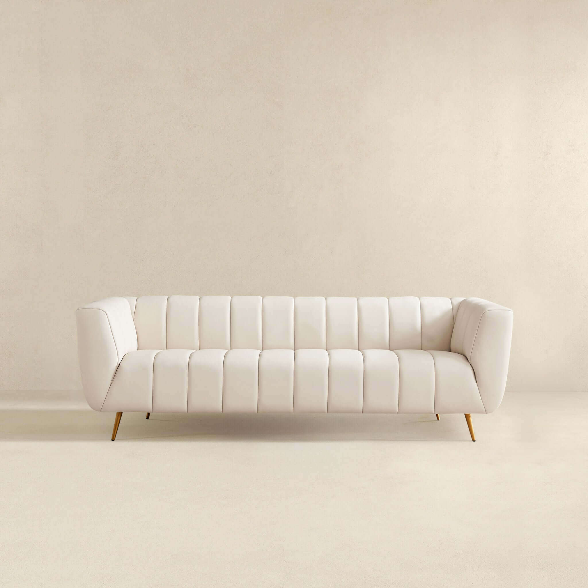 LaMattina Genuine Italian Beige Leather Channel Tufted Sofa - Image 4