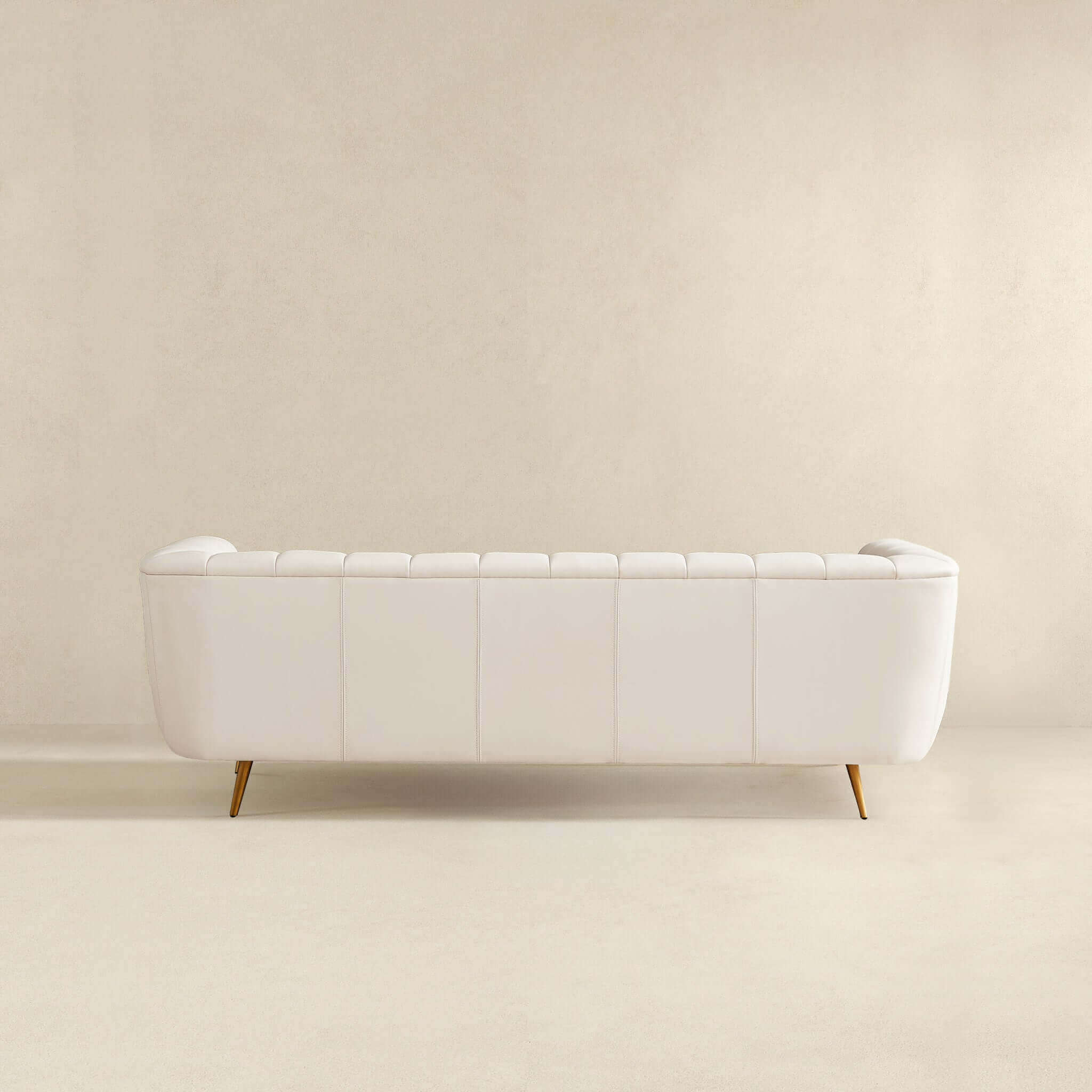LaMattina Genuine Italian Beige Leather Channel Tufted Sofa - Image 5