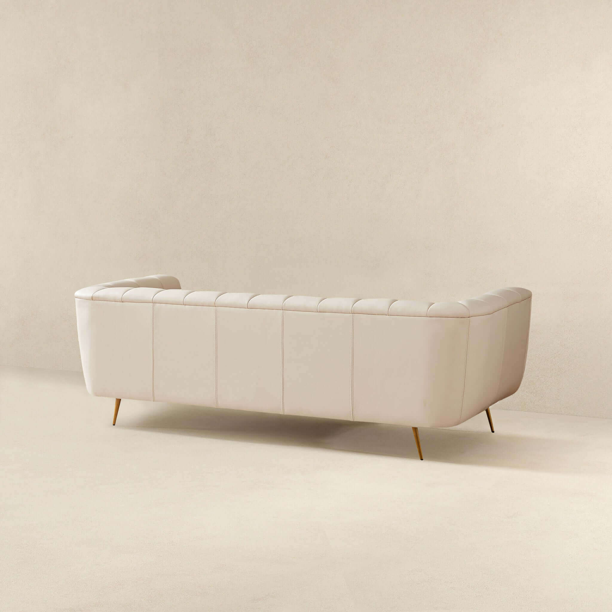 LaMattina Genuine Italian Beige Leather Channel Tufted Sofa - Image 6