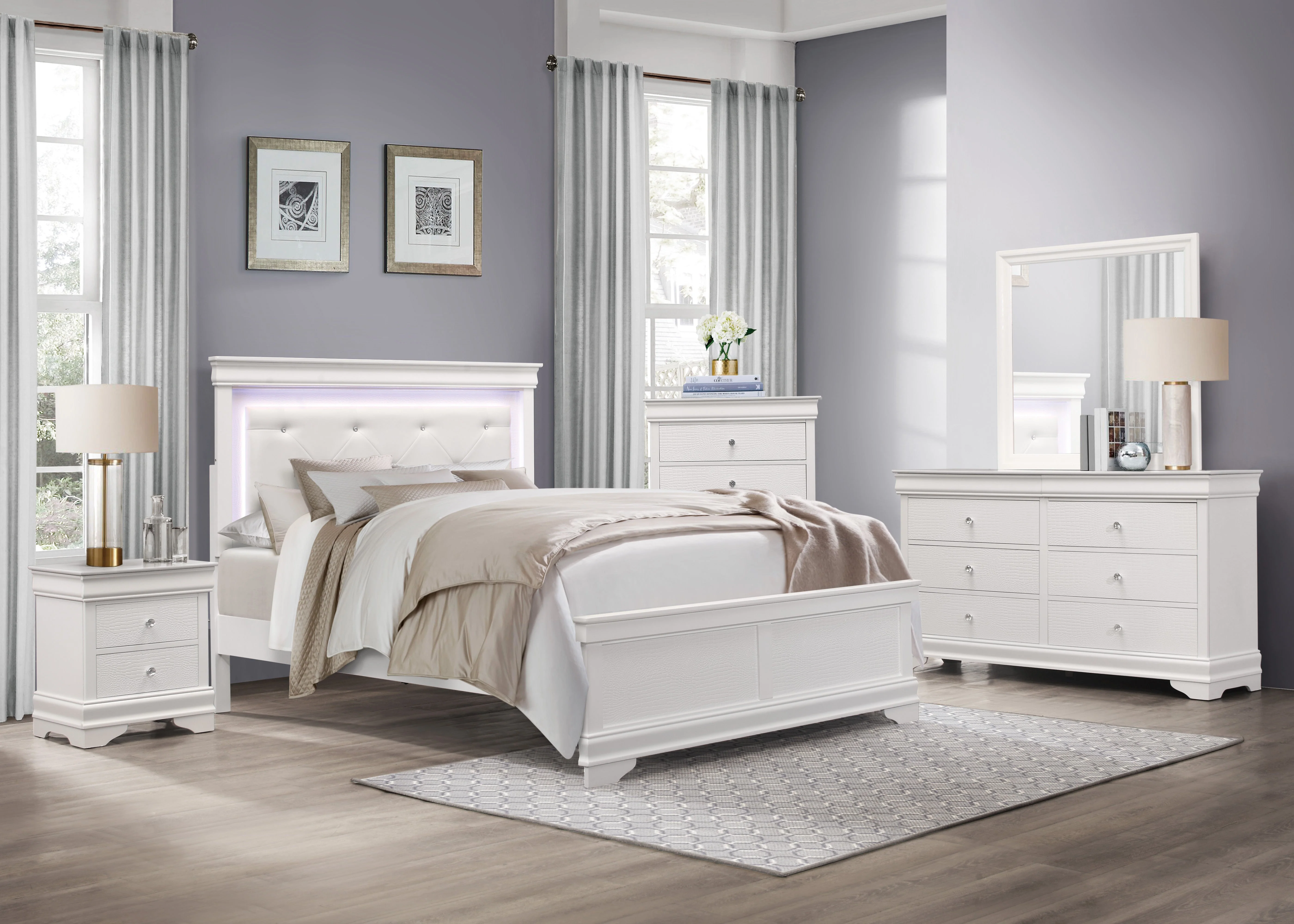 Lana White California King LED Upholstered Panel Bed - Image 4