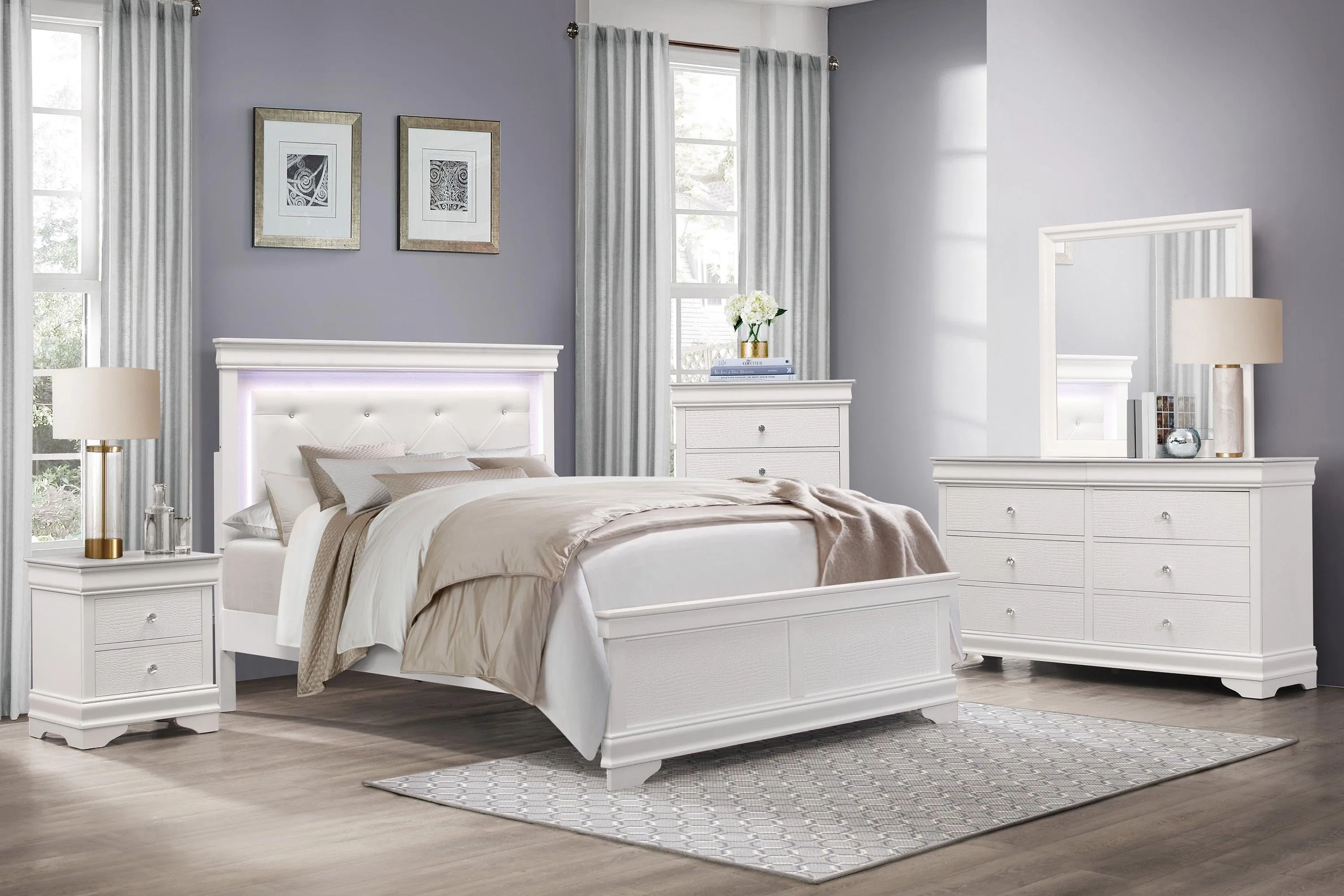 Lana White Queen LED Upholstered Panel Bed - Image 2