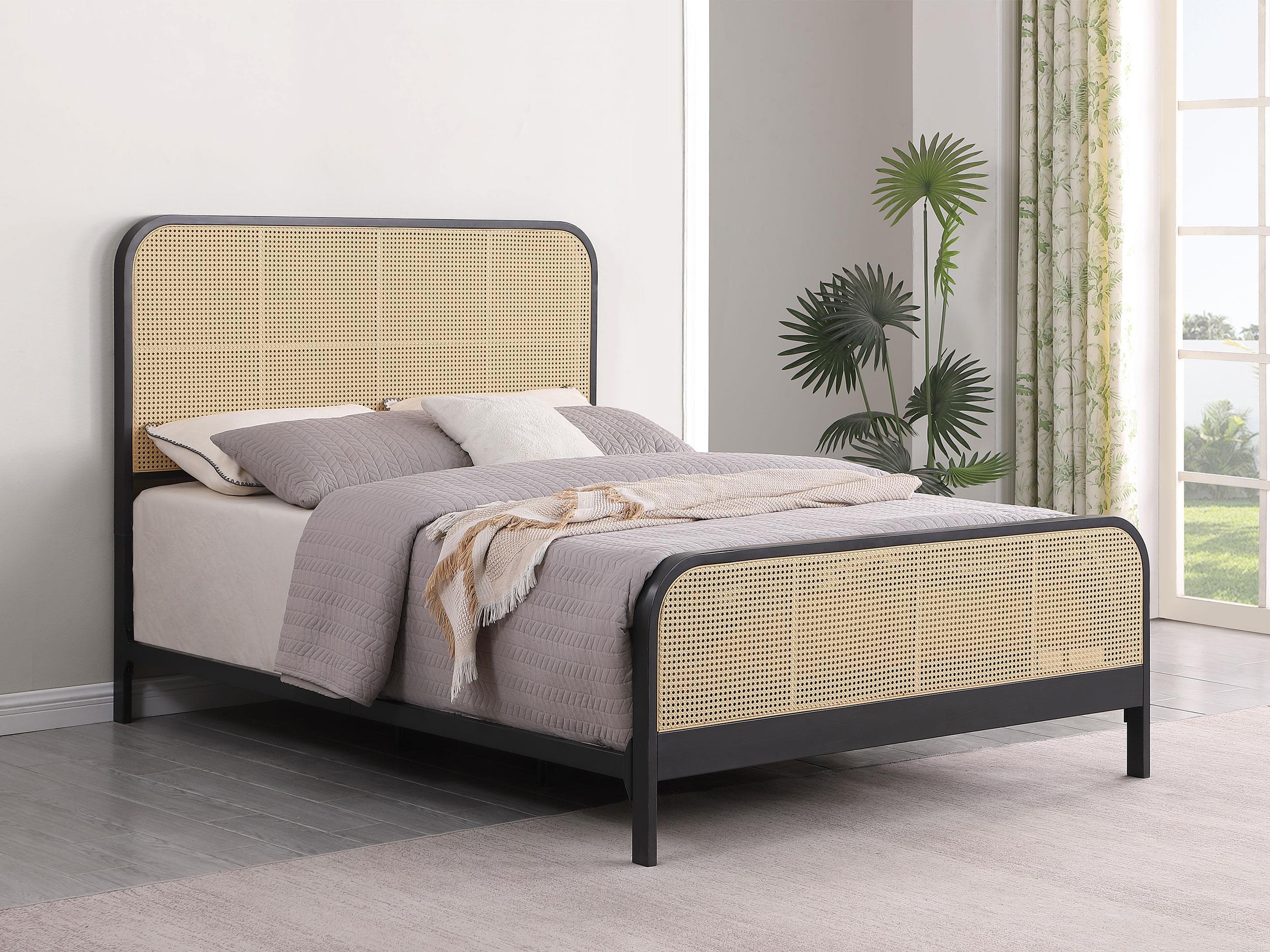 Lanewood Black Polyethylene PE Rattan Upholstered Metal Eastern King Bed