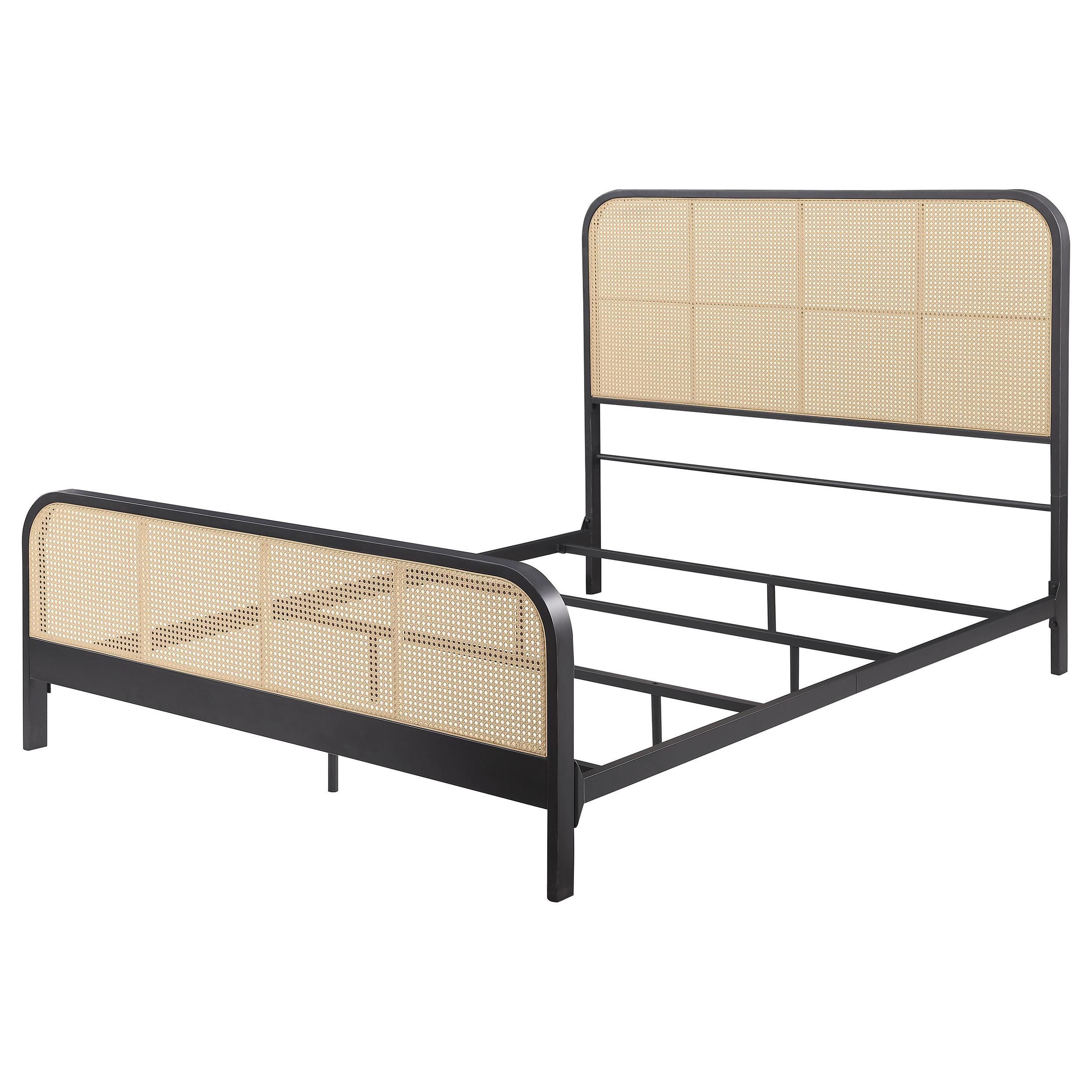 Lanewood Black Polyethylene PE Rattan Upholstered Metal Eastern King Bed - Image 3