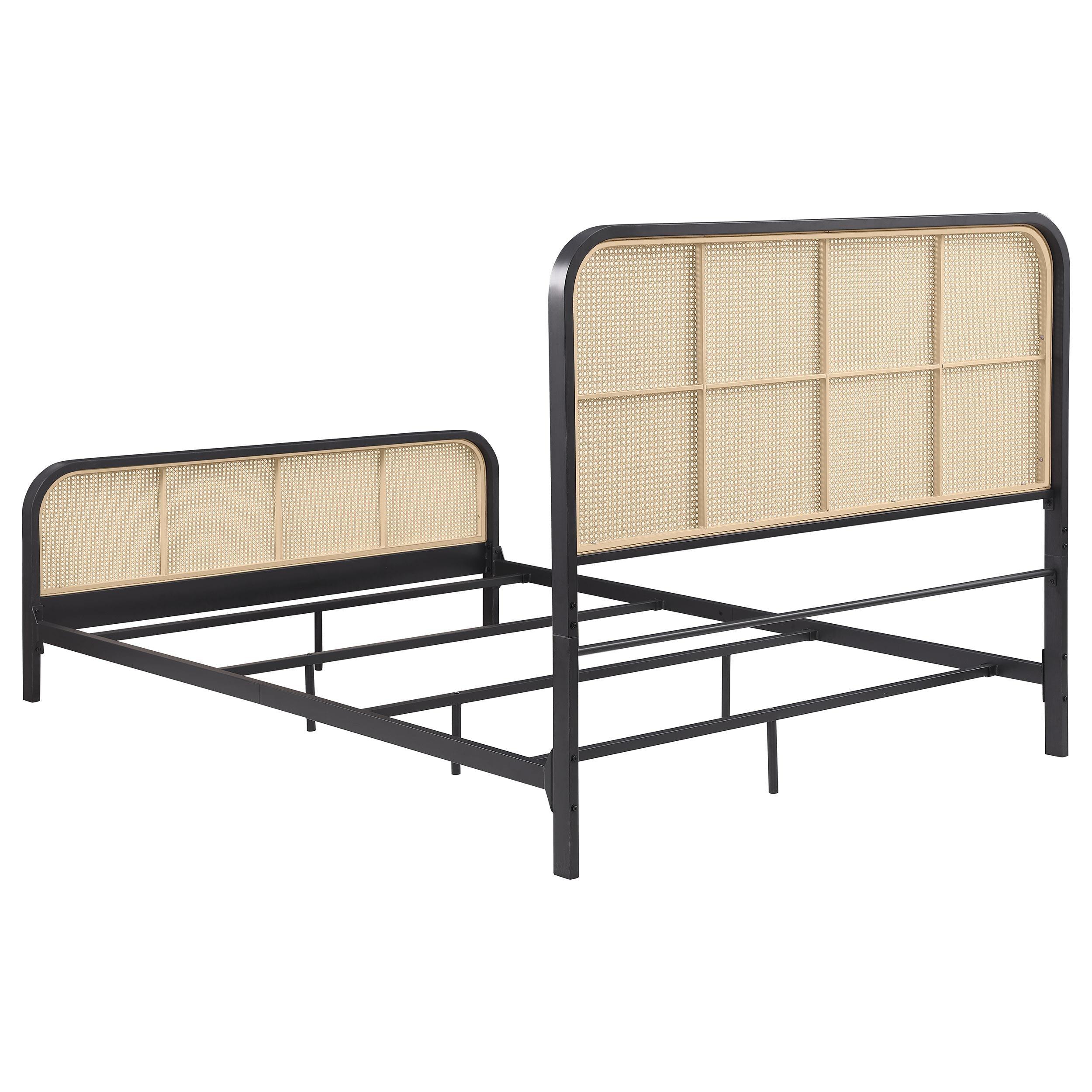 Lanewood Black Polyethylene PE Rattan Upholstered Metal Eastern King Bed - Image 5