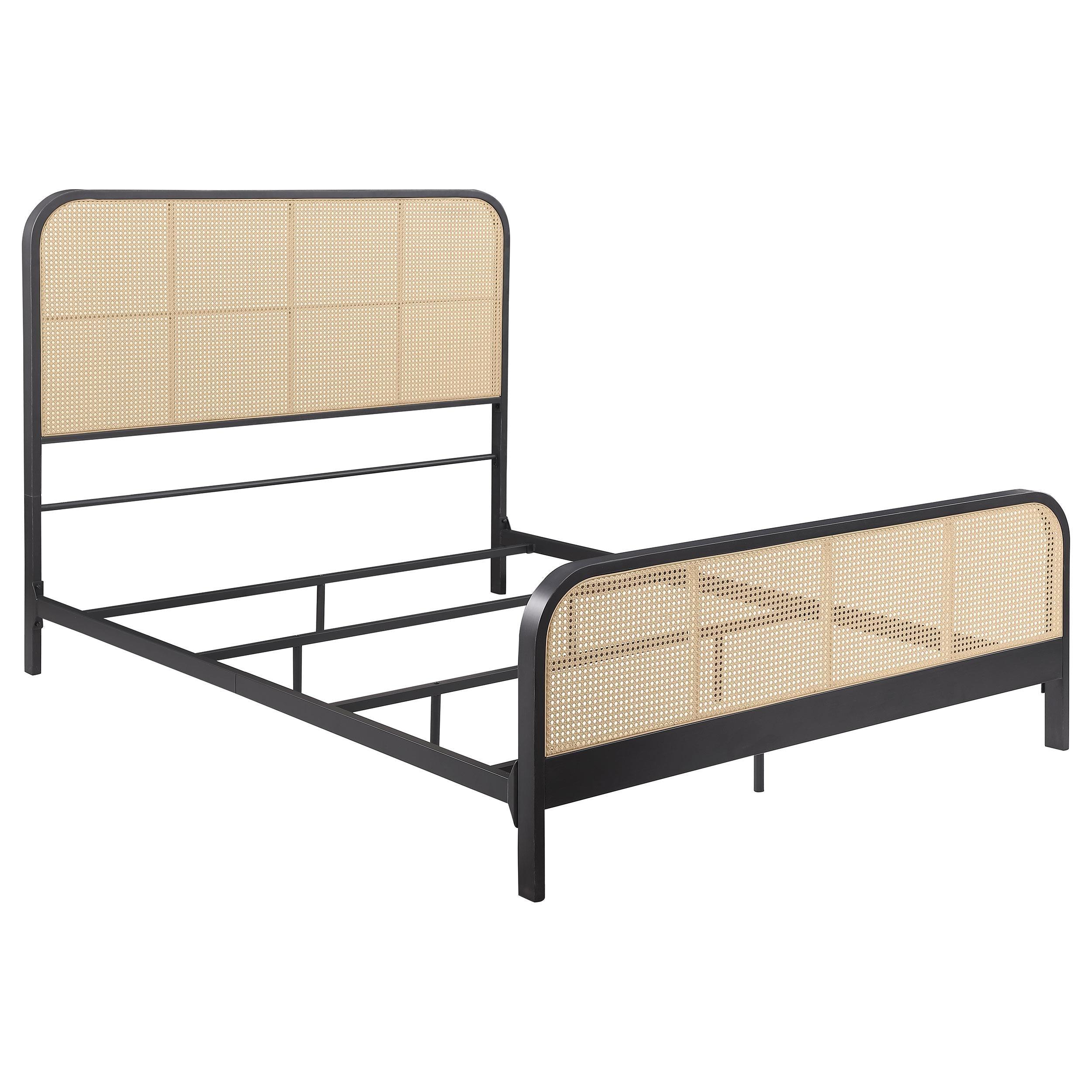 Lanewood Black Polyethylene PE Rattan Upholstered Metal Eastern King Bed - Image 7