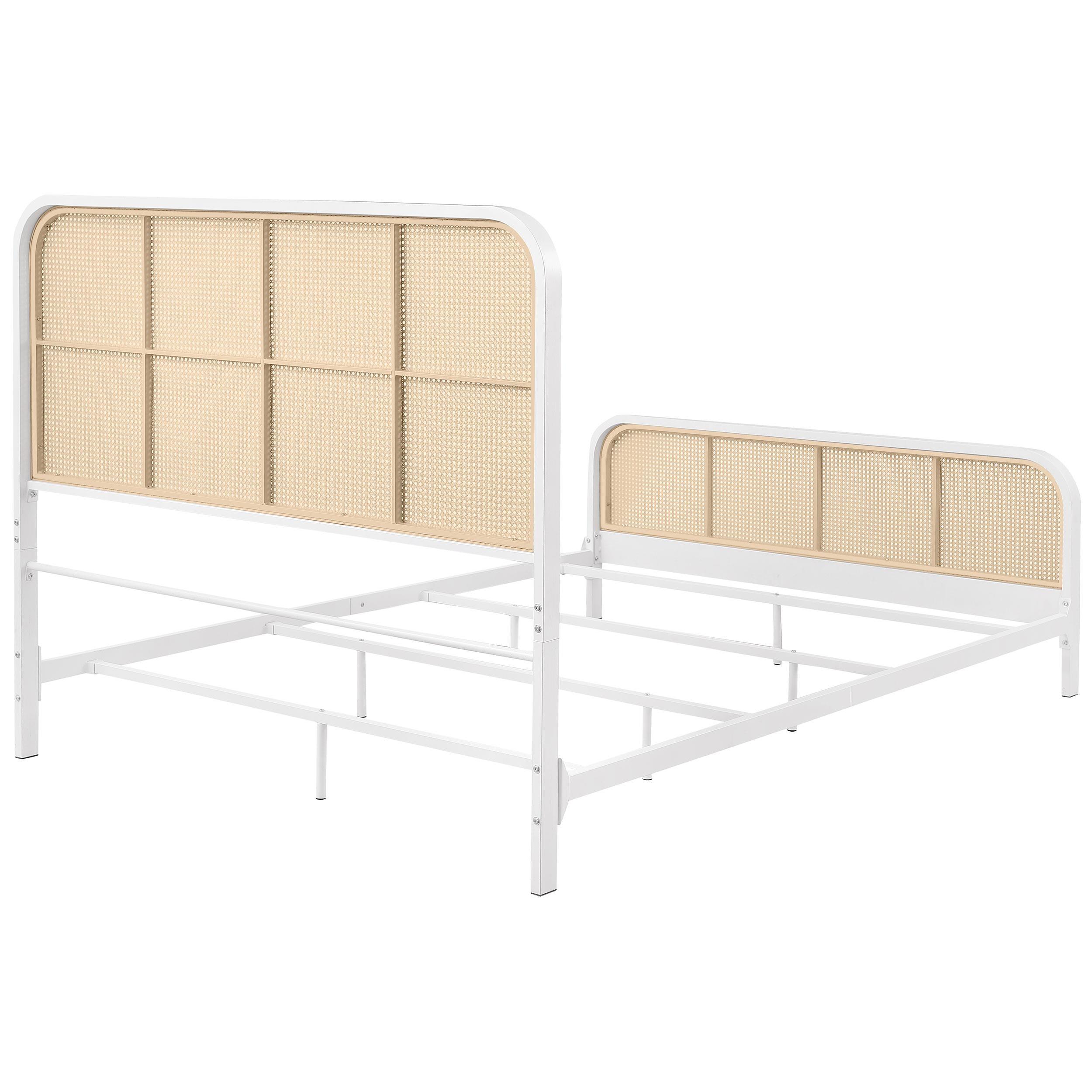 Lanewood White Polyethylene PE Rattan Upholstered Metal Eastern King Bed - Image 6