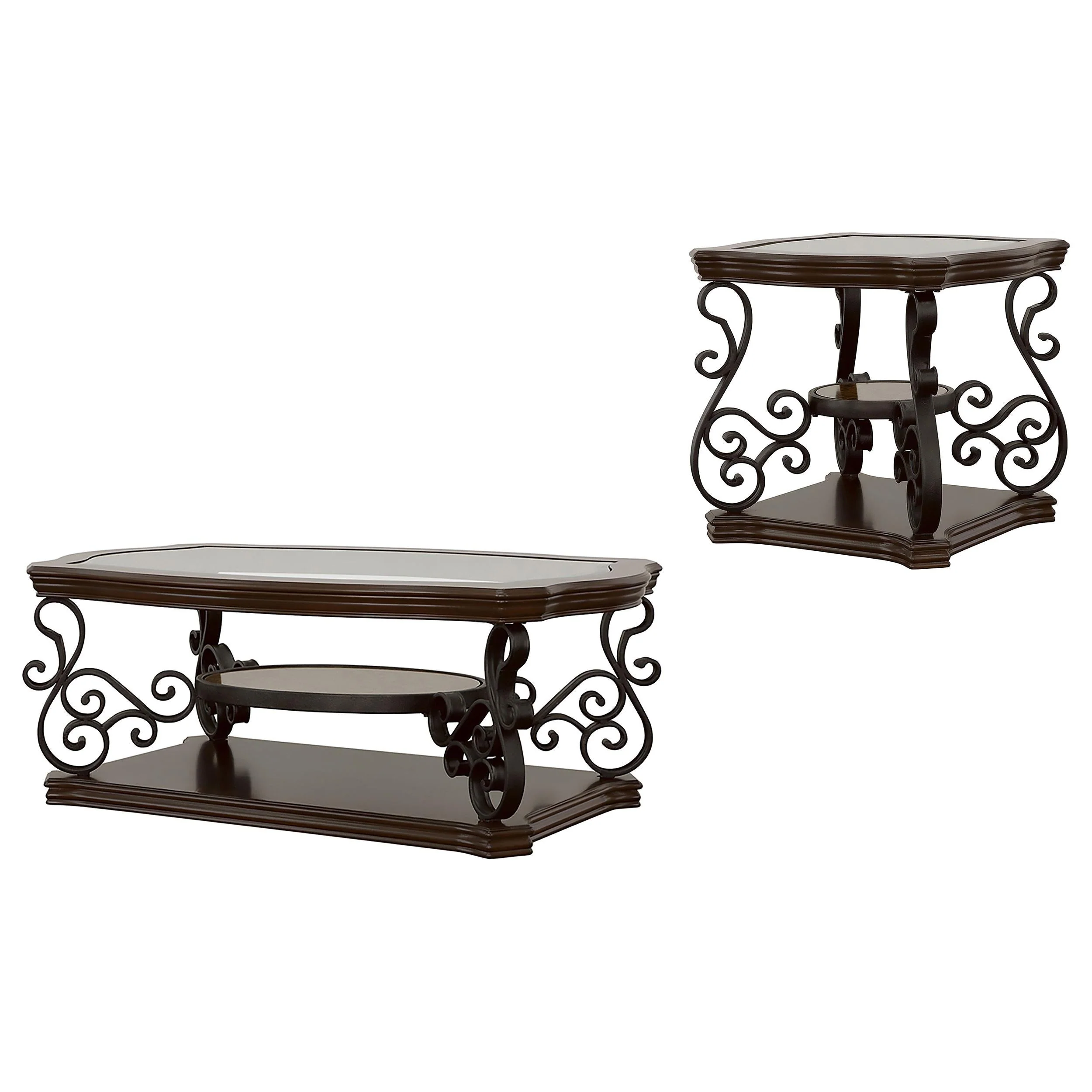 Laney Dark Merlot 2-Piece Glass Top Coffee and End Table Set - Image 2