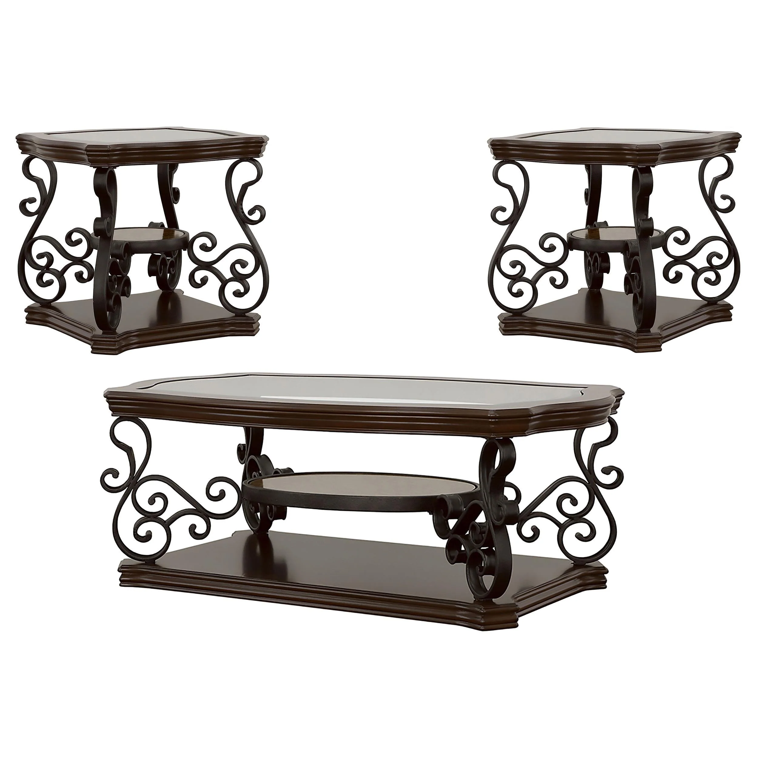 Laney Dark Merlot 3-Piece Glass Top Coffee and End Table Set - Image 2