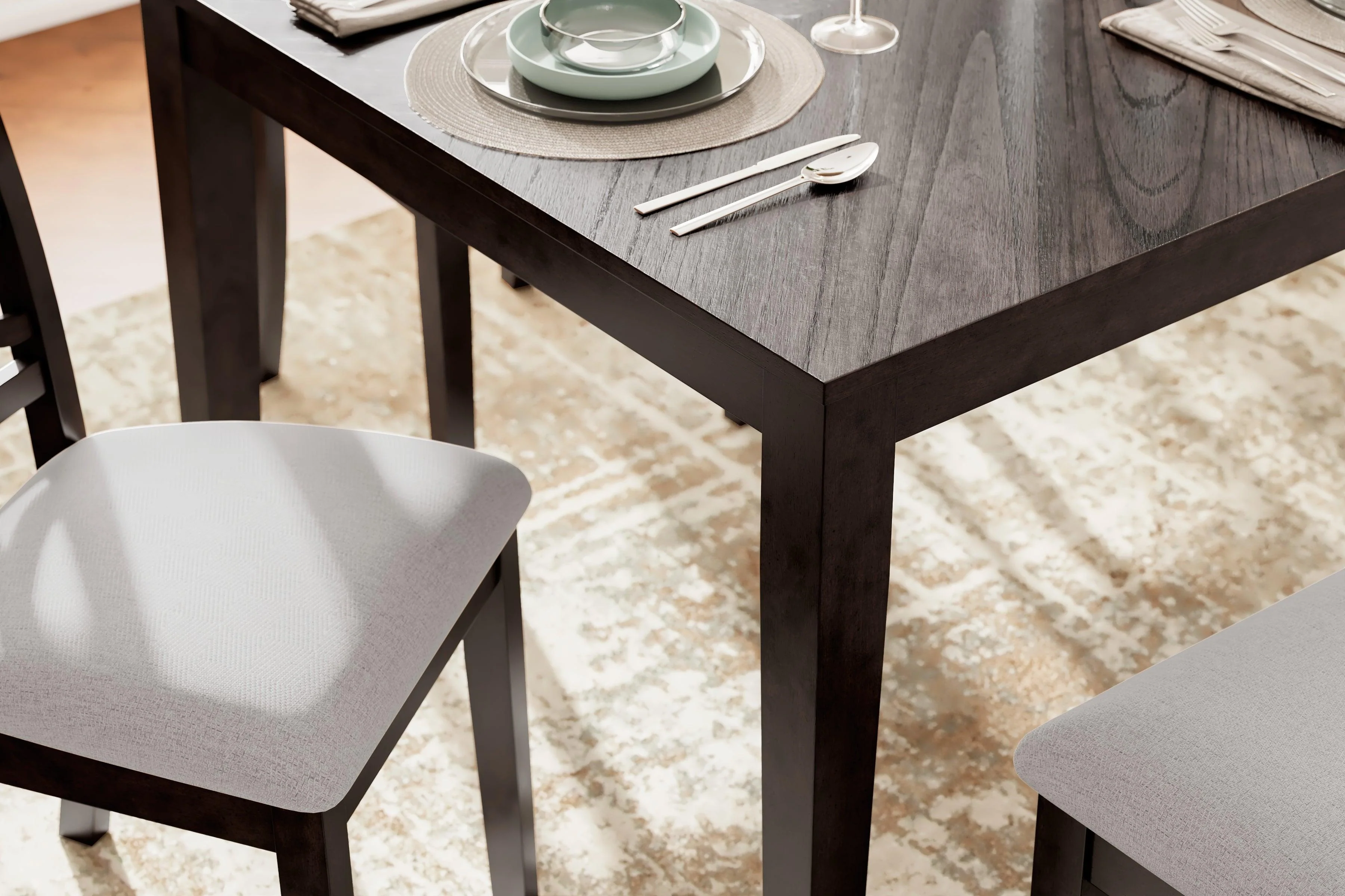 Langwest Brown Dining Table and 4 Chairs and Bench - Image 3