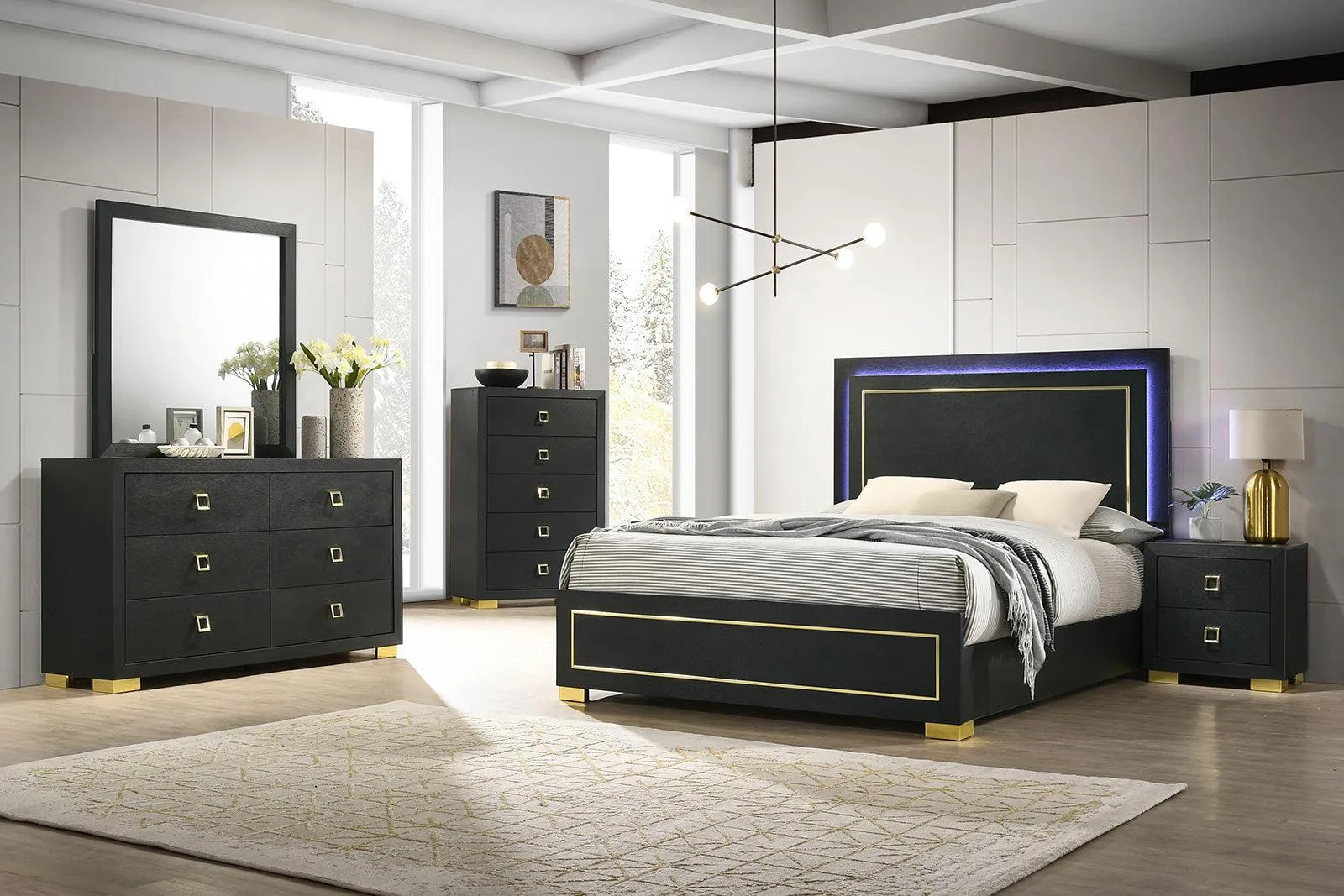 Latimer Black LED Queen Panel Bed - Image 2