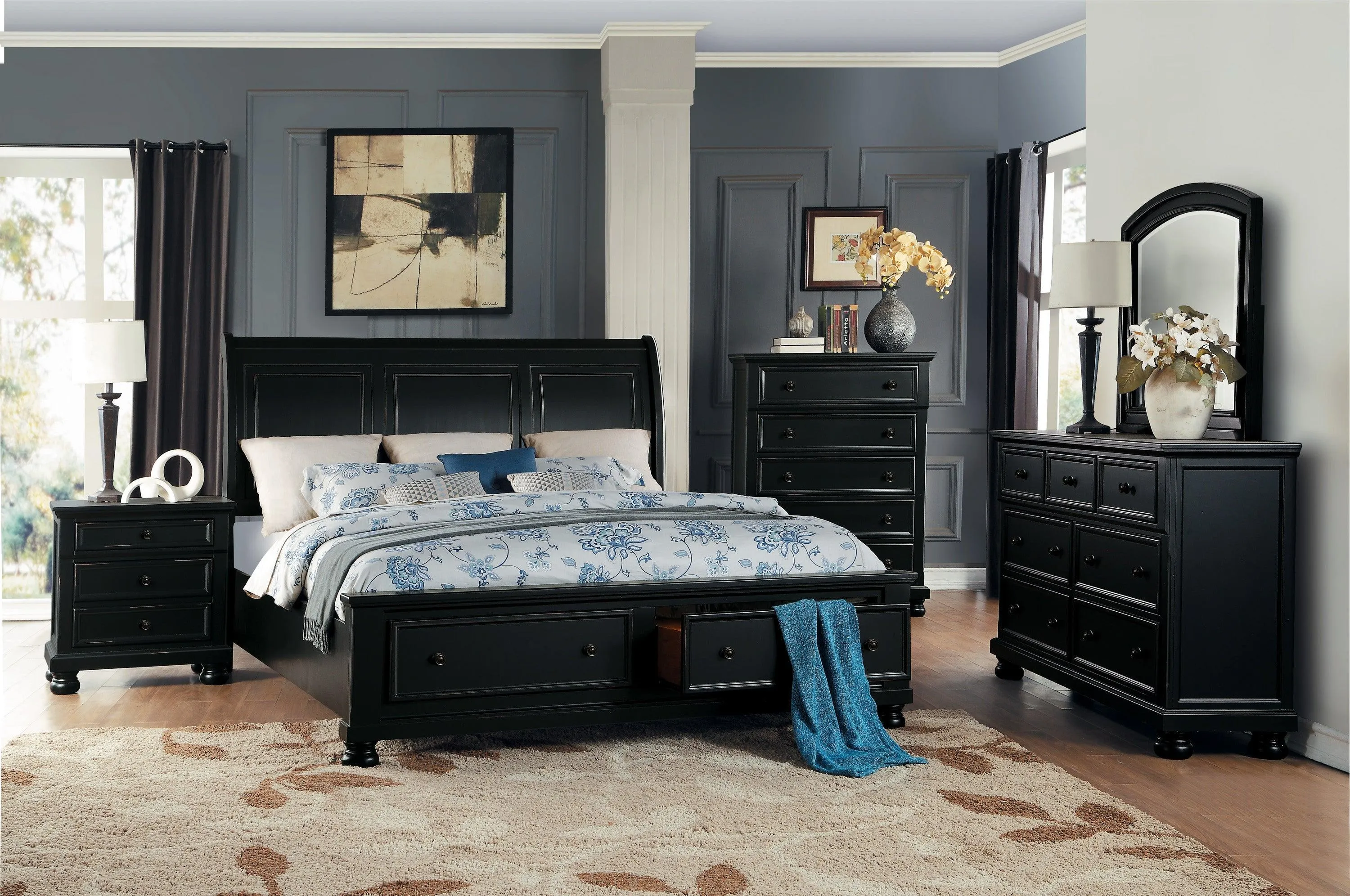 Laurelin Black King Sleigh Storage Platform Bed - Image 5