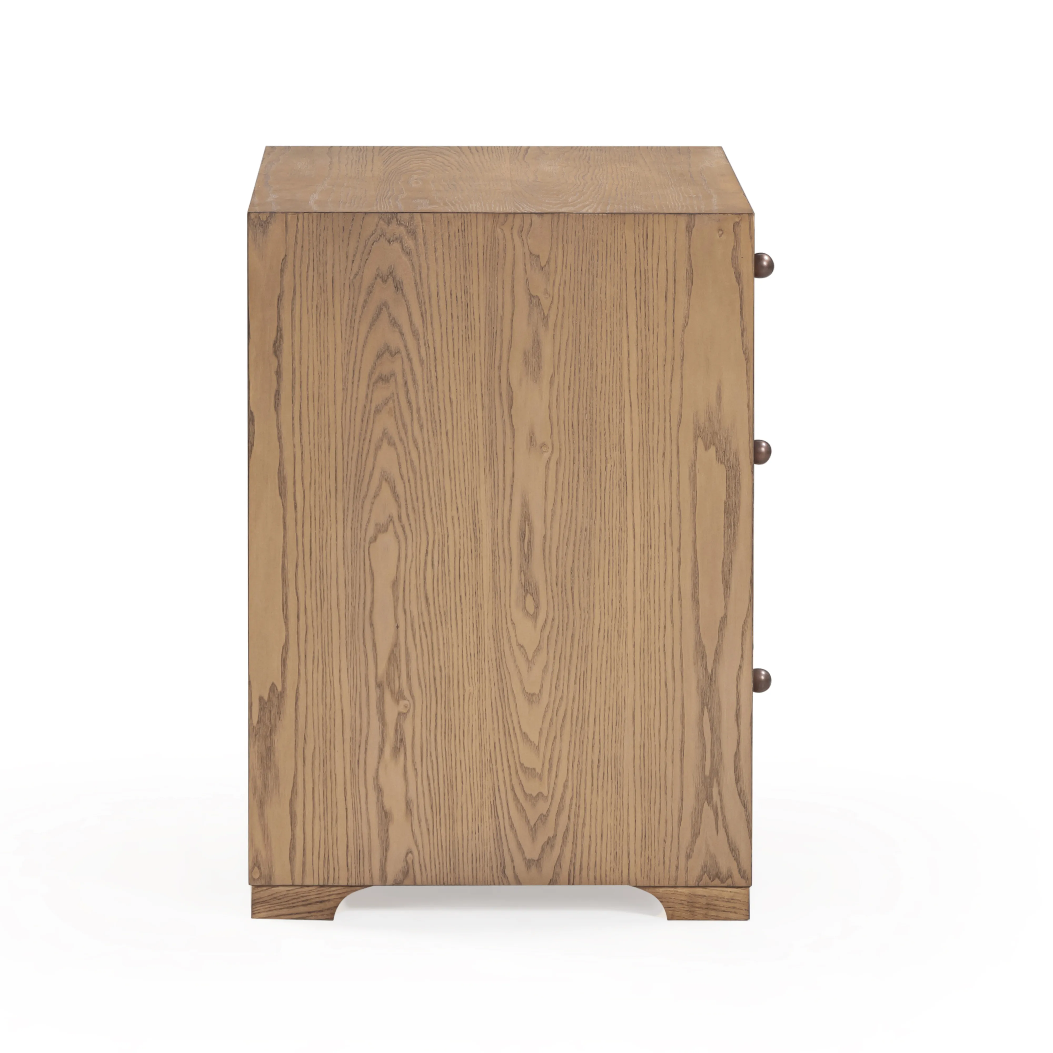 Laurentis 23.5" Light Taupe Suede and Wood 3-Drawer Nightstand - Image 6
