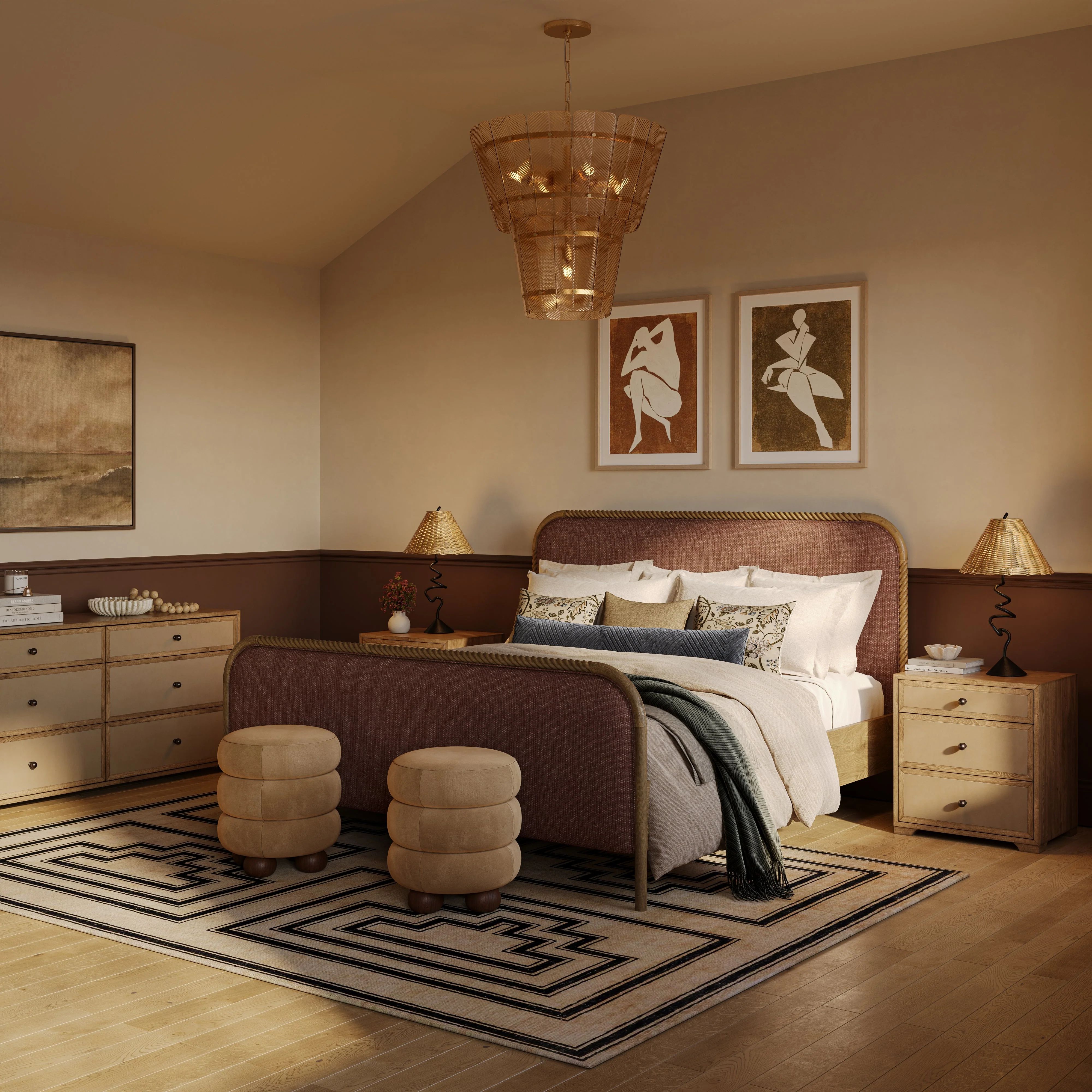 Laurentis 64" Light Taupe Suede and Wood 6-Drawer Dresser - Image 3