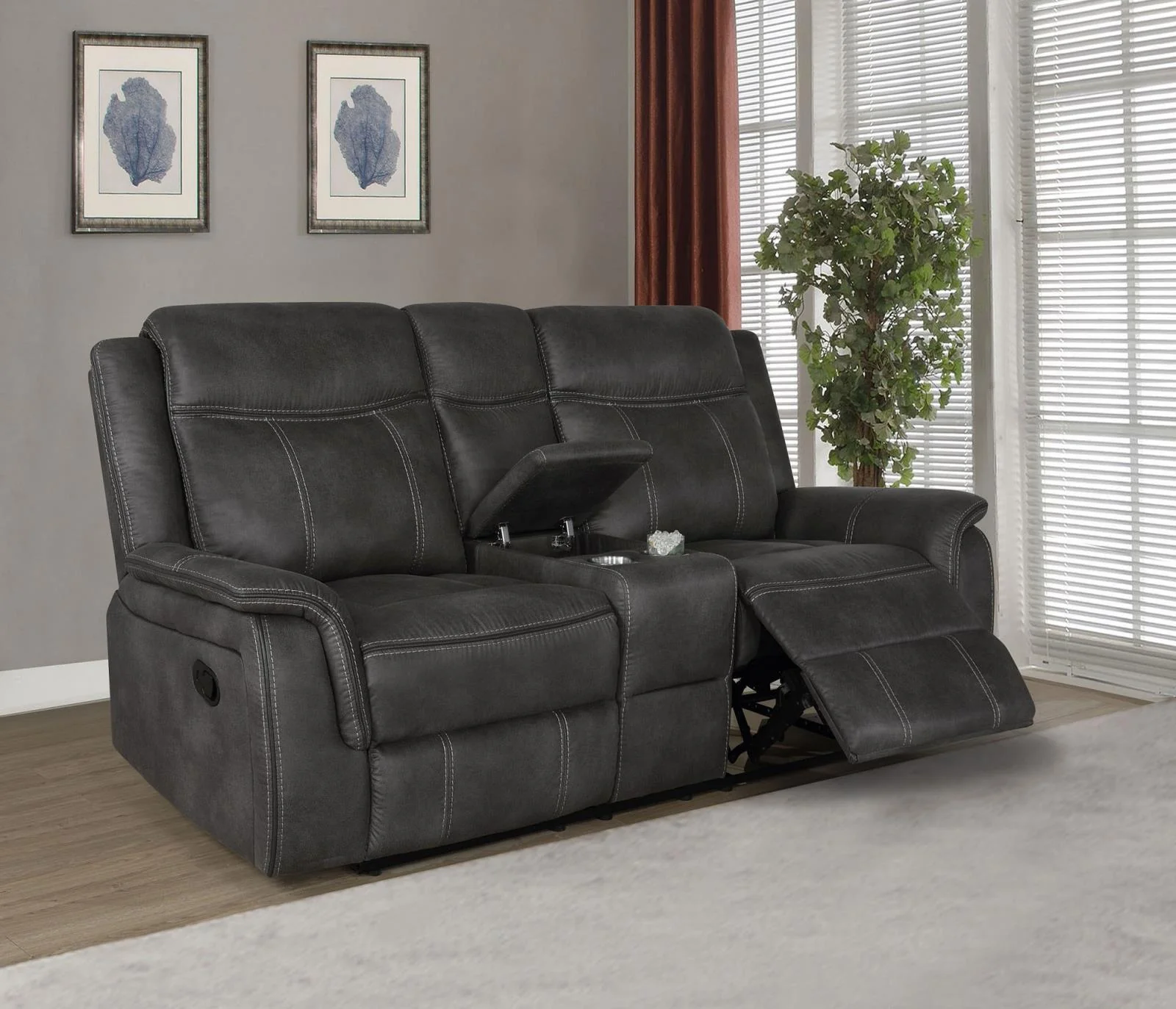 Lawrence Charcoal 2-Piece Upholstered Tufted Living Room Set - Image 4