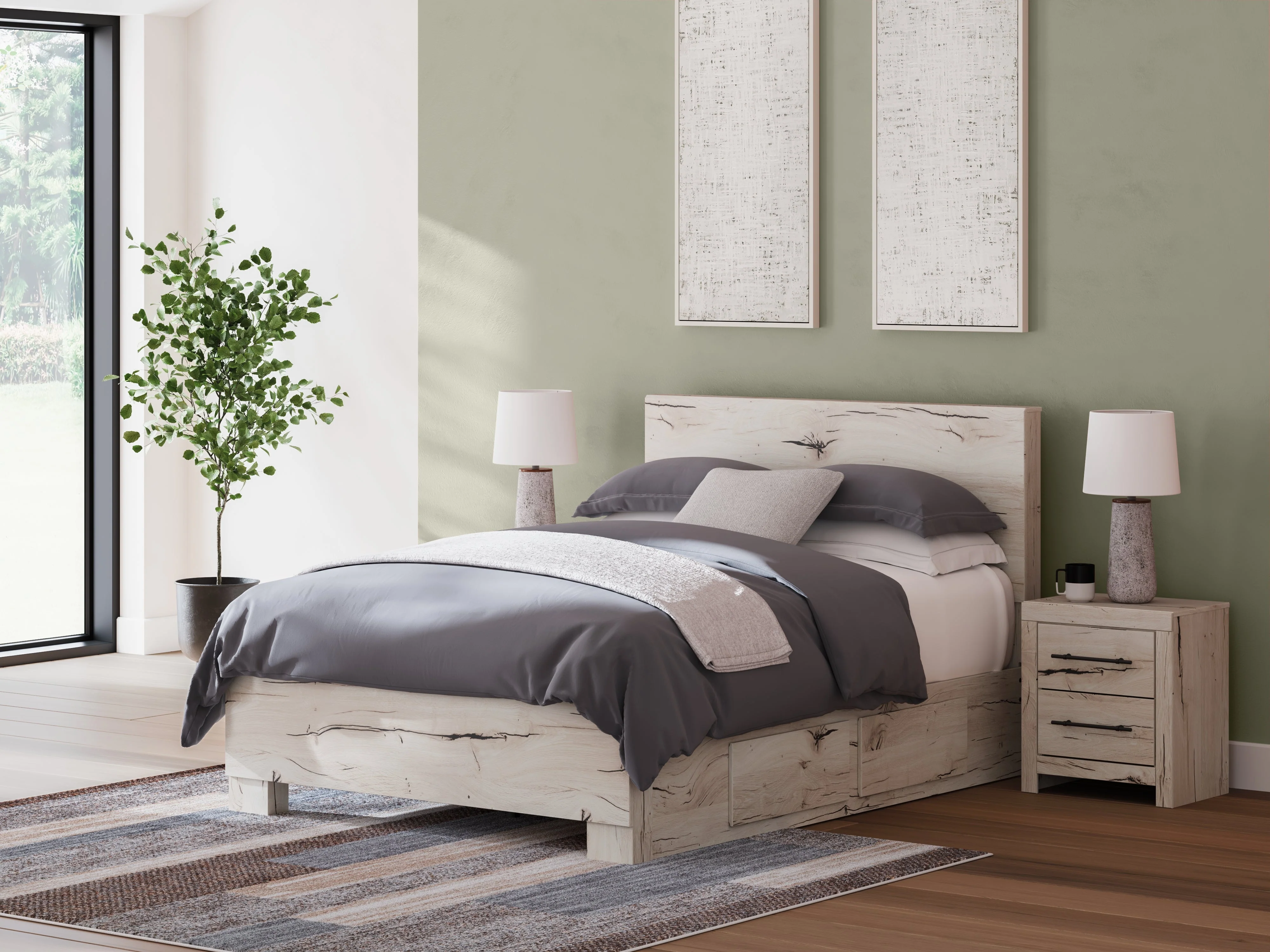 Lawroy Light Natural Queen Storage Platform Bed with 2 Drawers