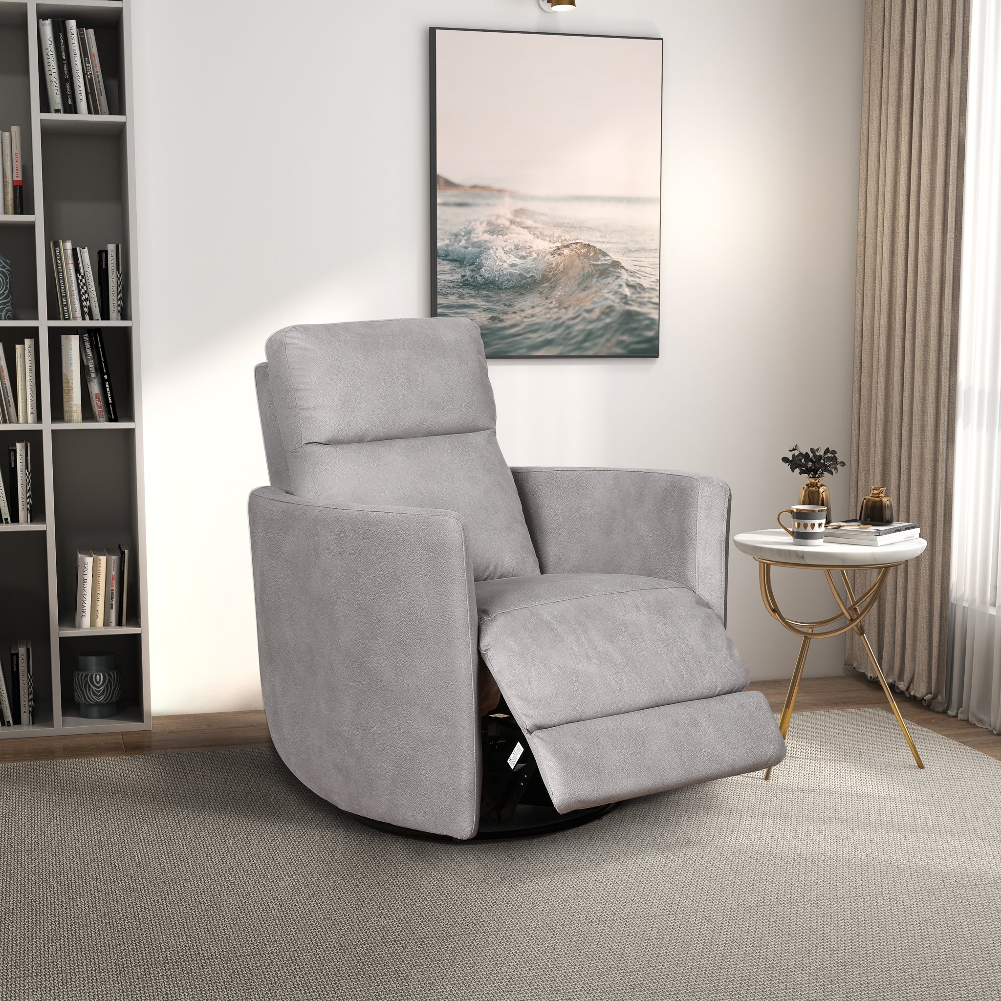 Lawson Swivel Glider Suede Recliner Chair - Latte - Image 2