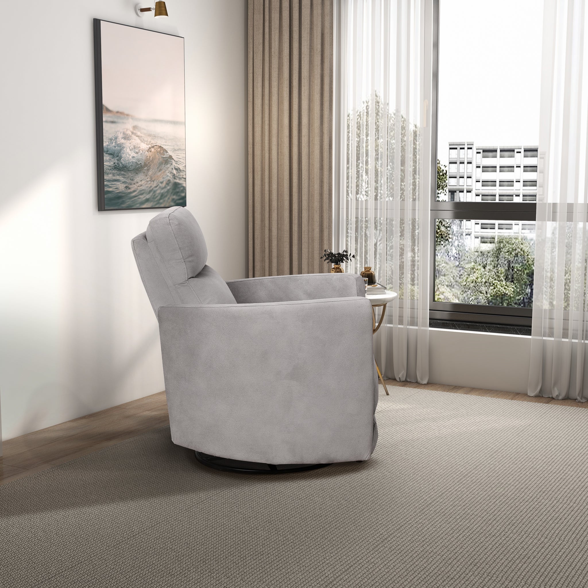 Lawson Swivel Glider Suede Recliner Chair - Latte - Image 5