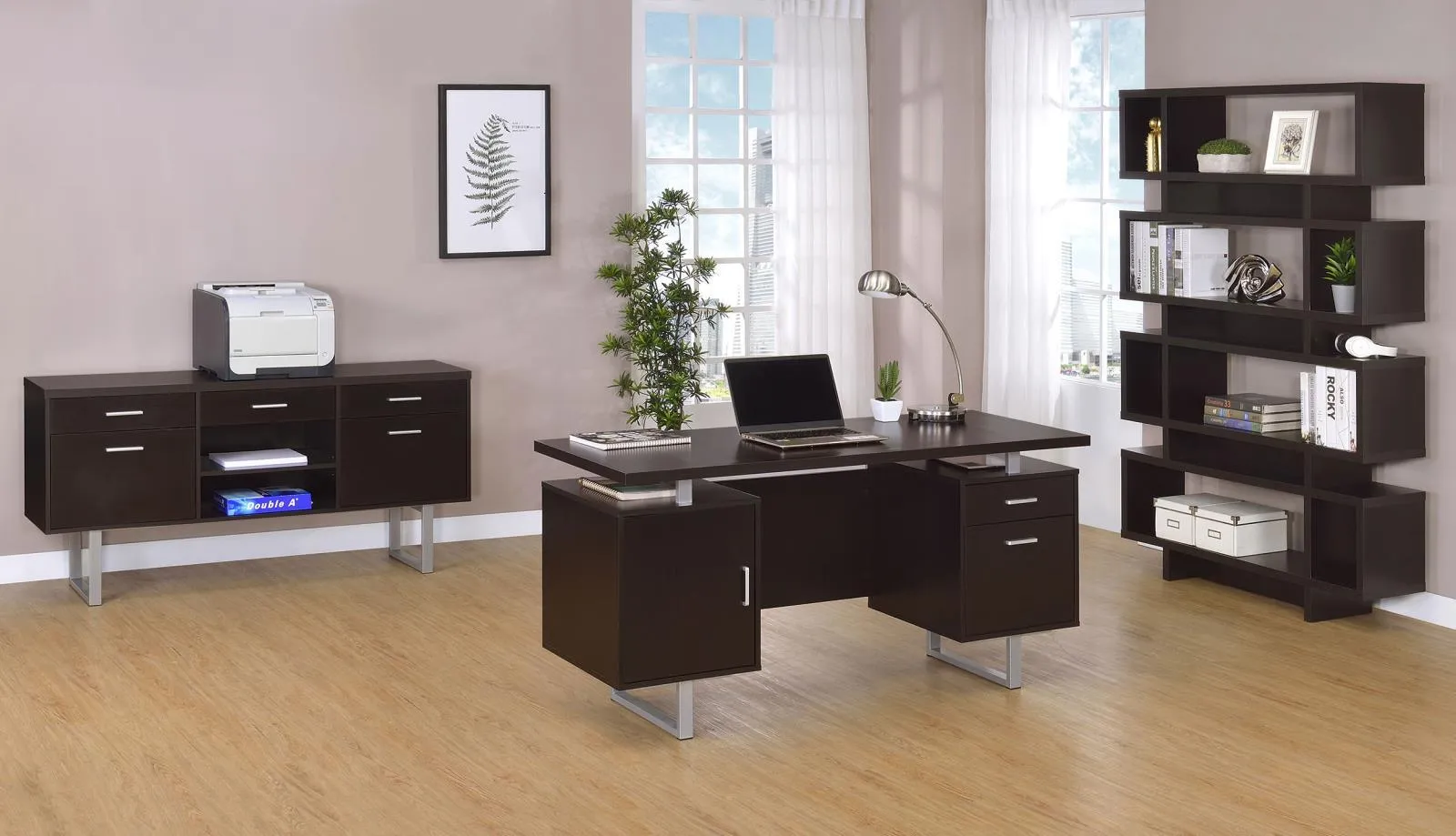 Lawtey Cappuccino Rectangular Storage Office Desk - Image 12
