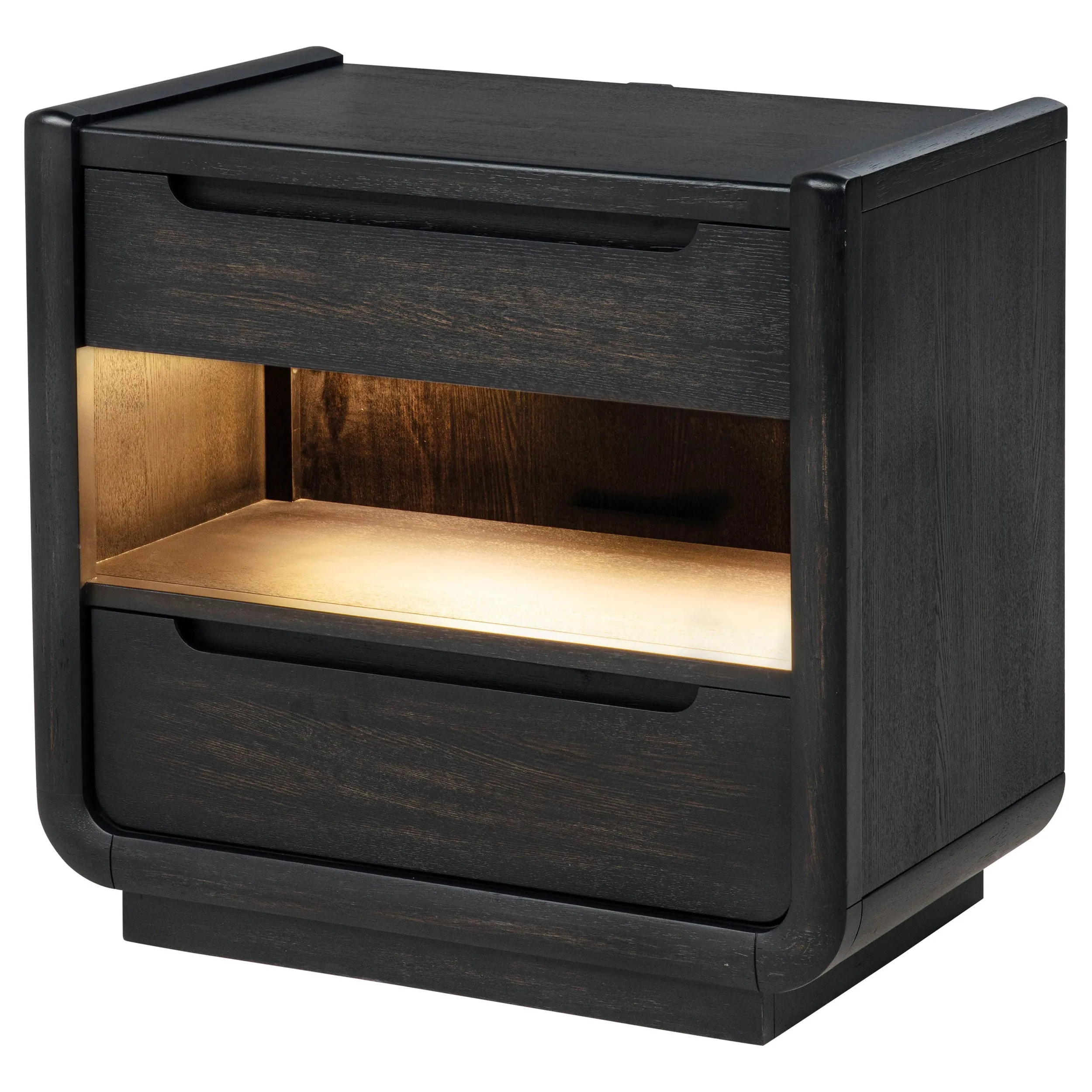 Leandro Burnished Black 2-drawer LED Nightstand with USB - Image 3