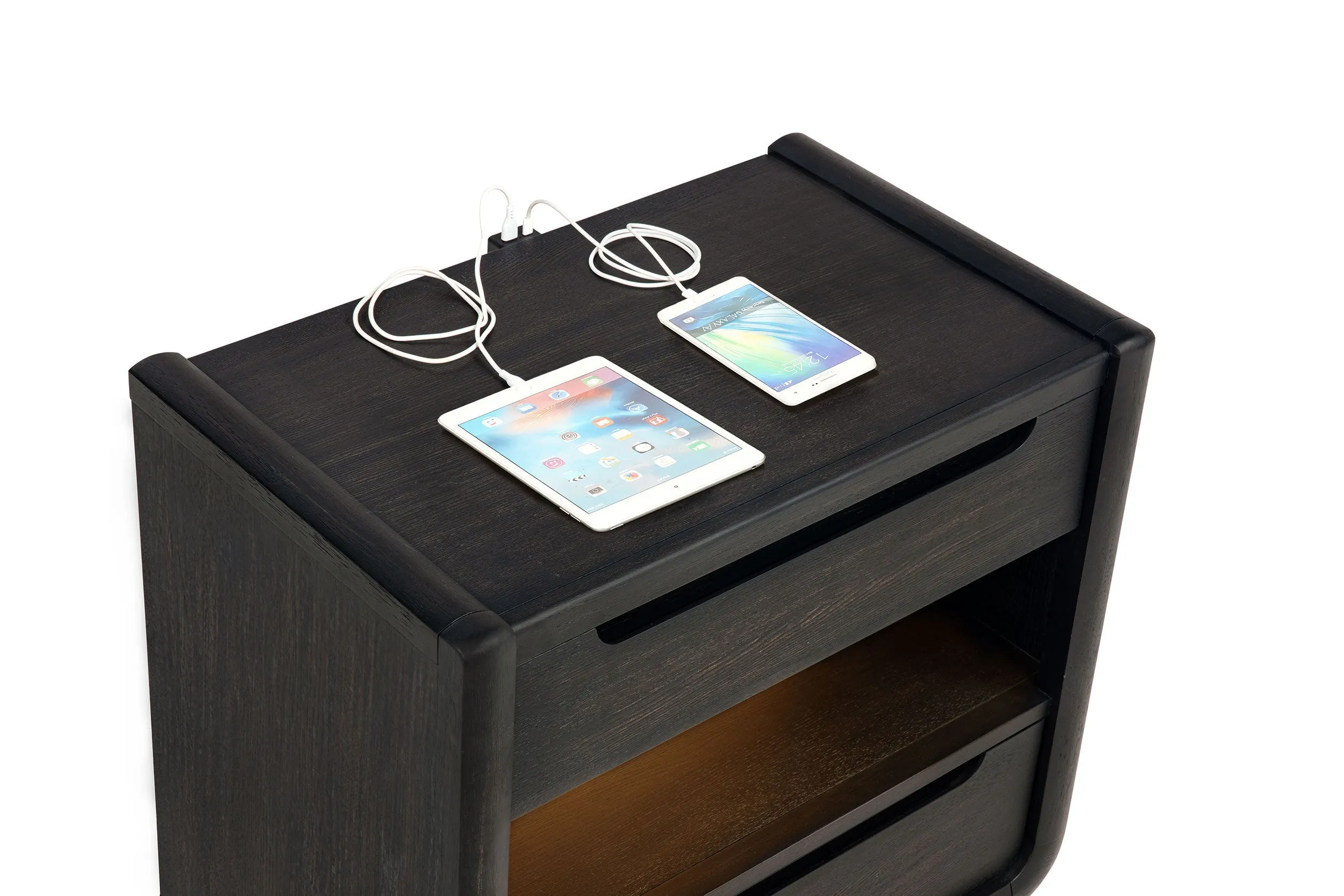 Leandro Burnished Black 2-drawer LED Nightstand with USB - Image 9