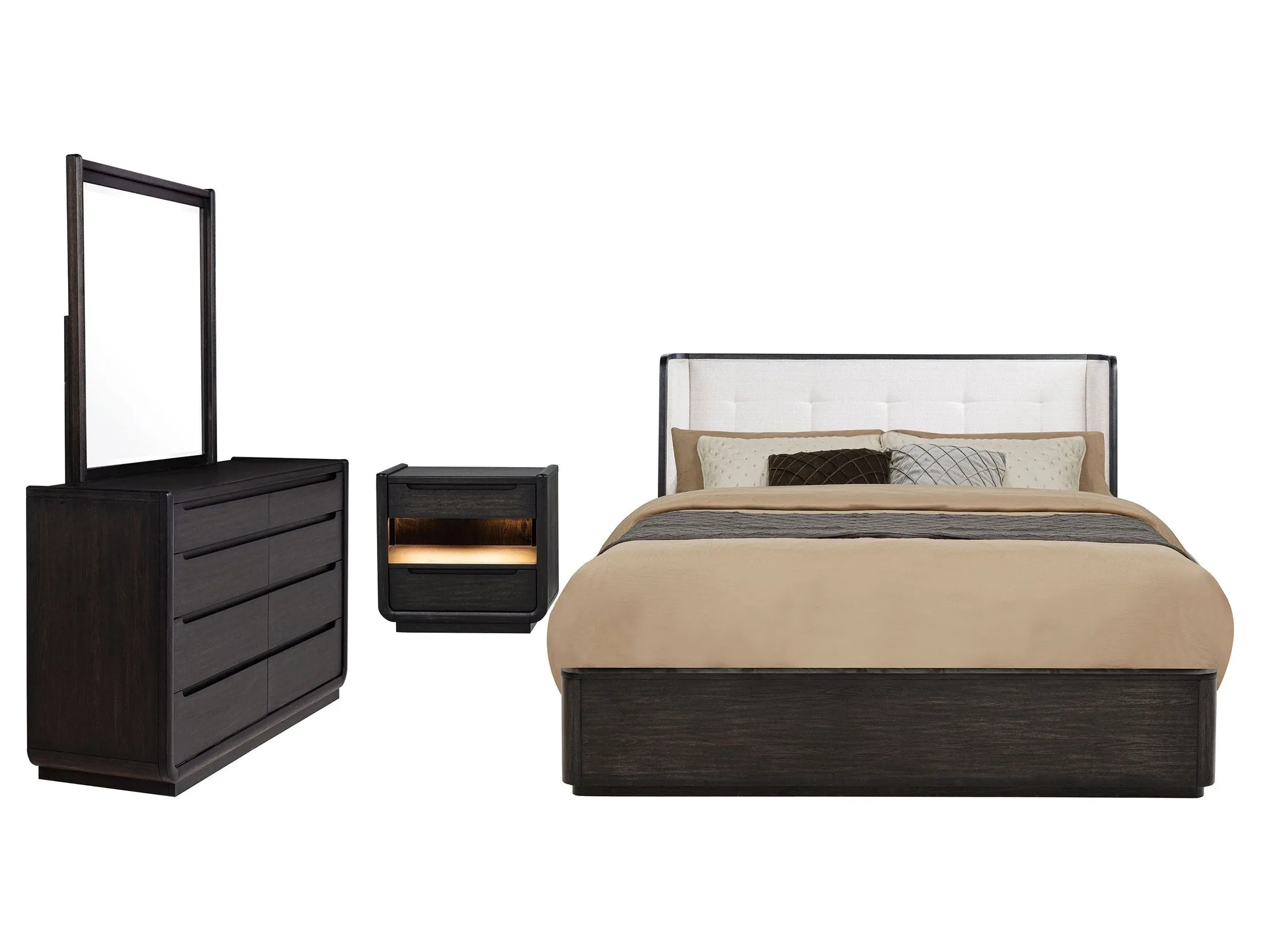 Leandro Burnished Black 4-piece Eastern King Bedroom Set