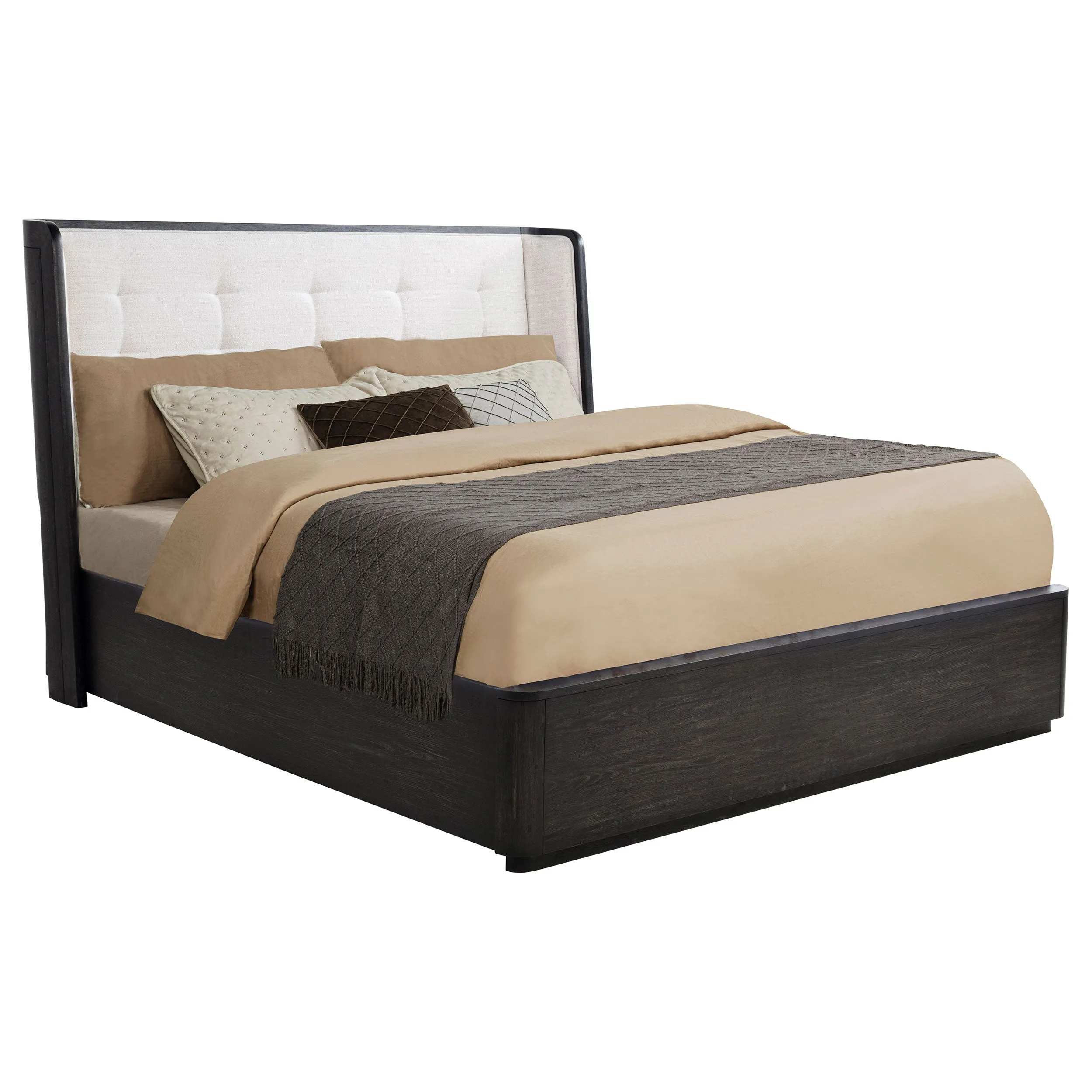 Leandro Burnished Black 55-inch Queen Wingback Bed