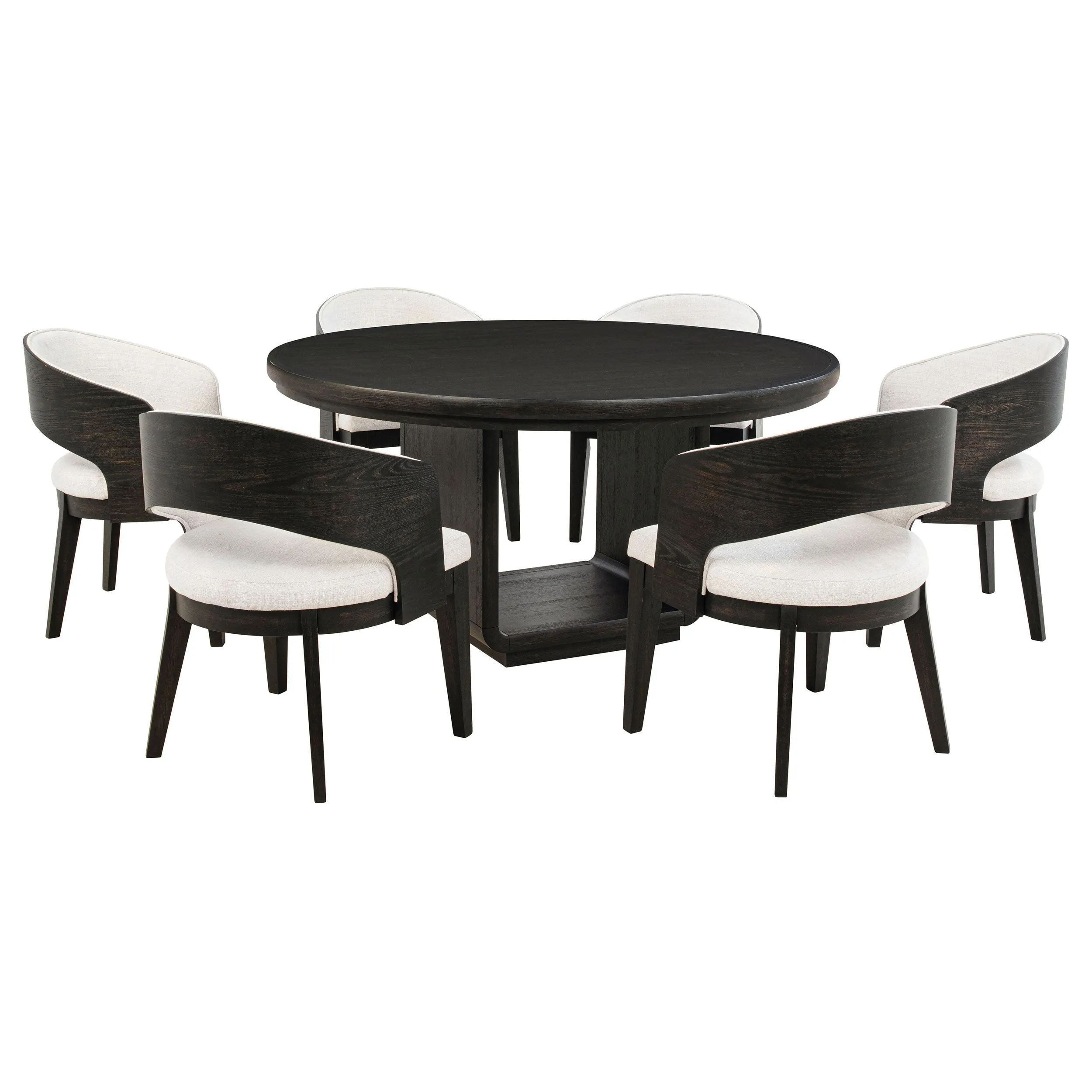 Leandro Burnished Black/Cream 7-piece Round Dining Table Set - Image 2