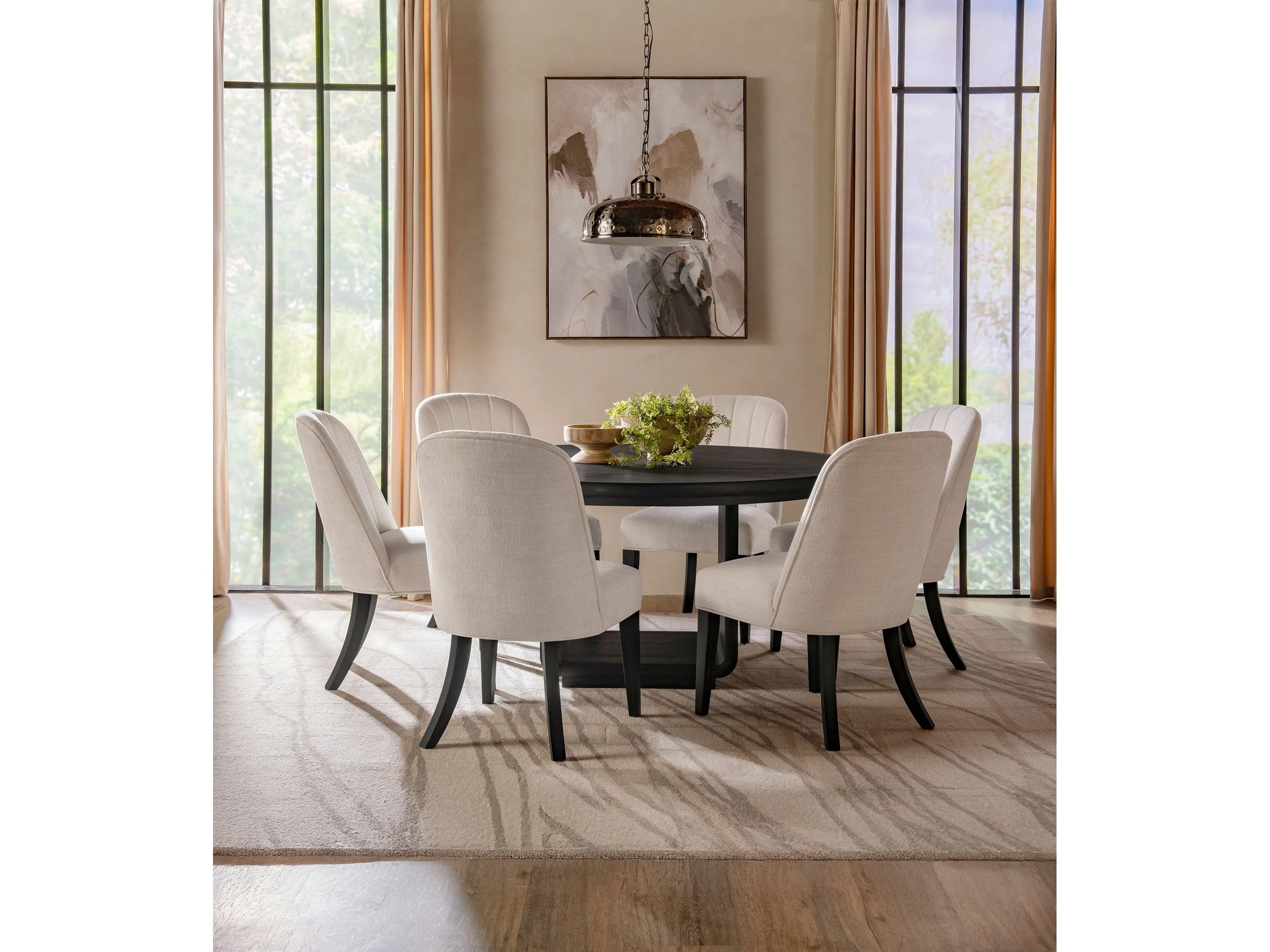 Leandro Cream/Burnished Black 7-piece Round Dining Table Set