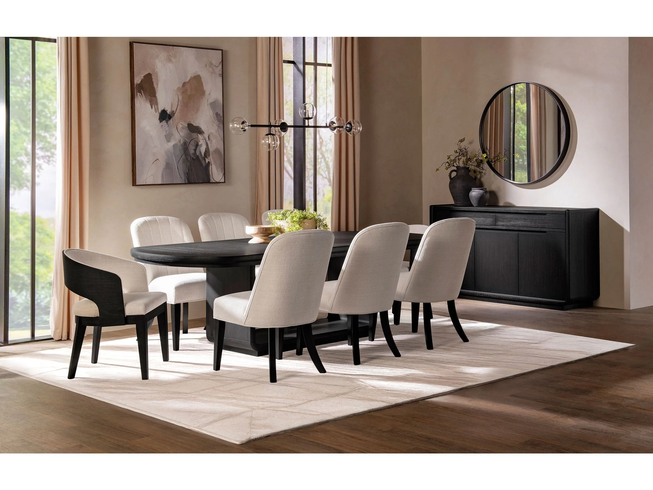Leandro Cream/Burnished Black 9-piece Rectangular Dining Table Set