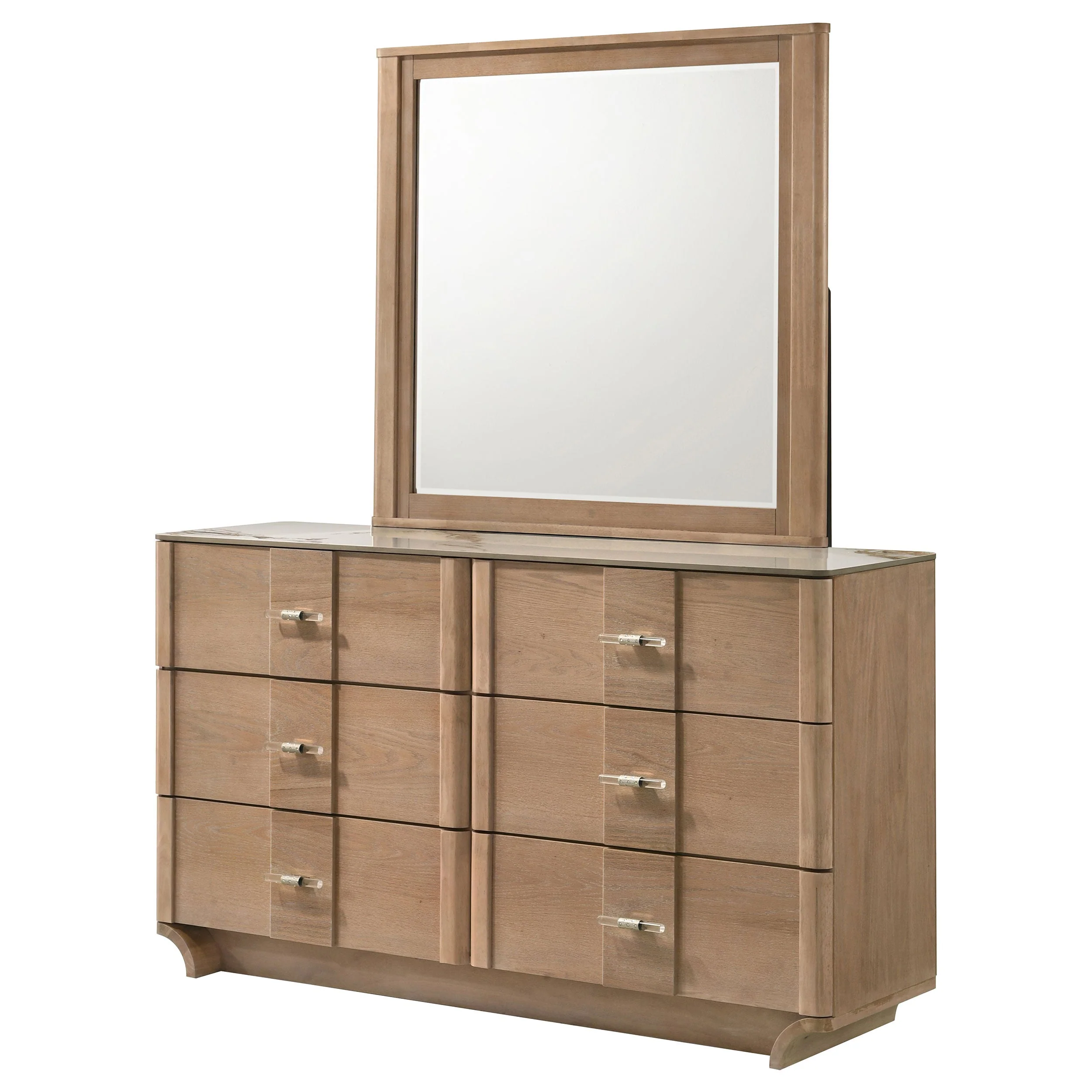 Leanne Light Oak 6-drawer Sinter Stone Top Dresser and Mirror - Image 3