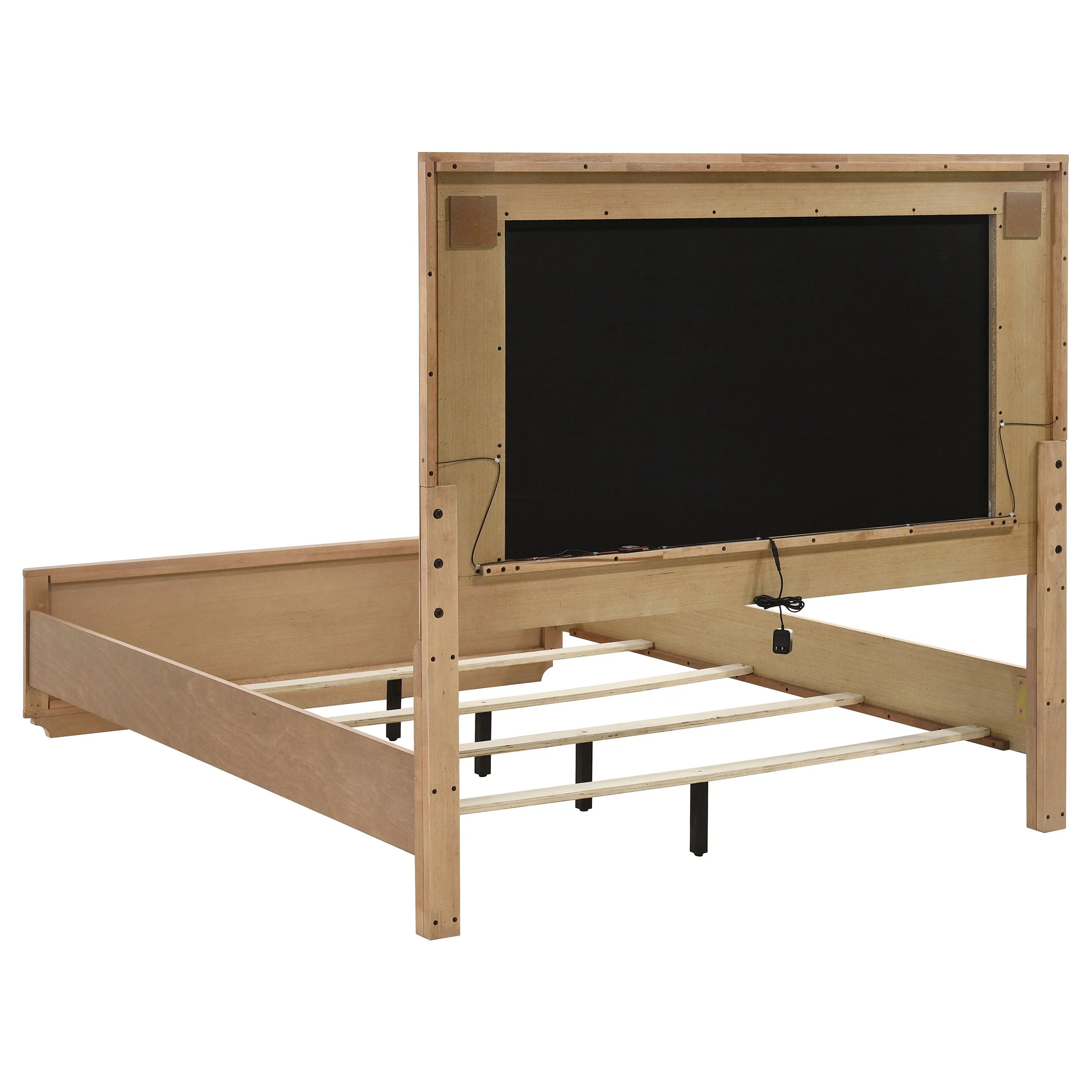 Leanne Off White/Light Oak Queen LED Panel Bed - Image 4