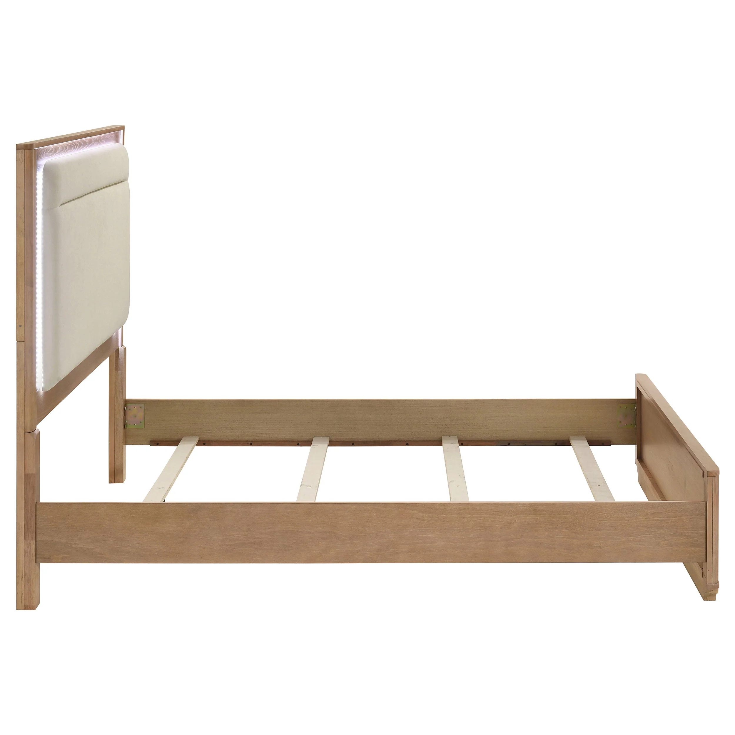 Leanne Off White/Light Oak Queen LED Panel Bed - Image 5