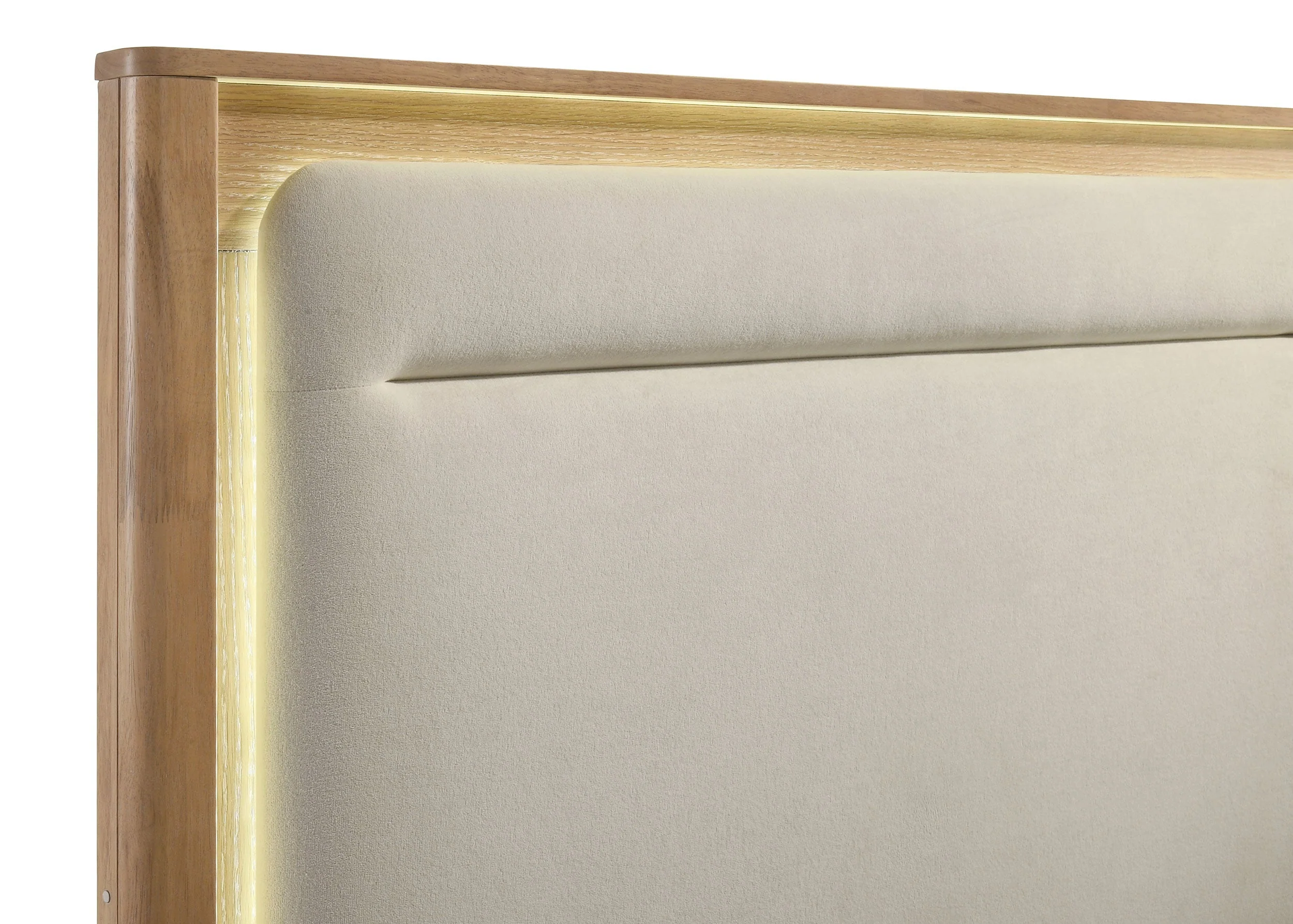 Leanne Off White/Light Oak Queen LED Panel Bed - Image 6