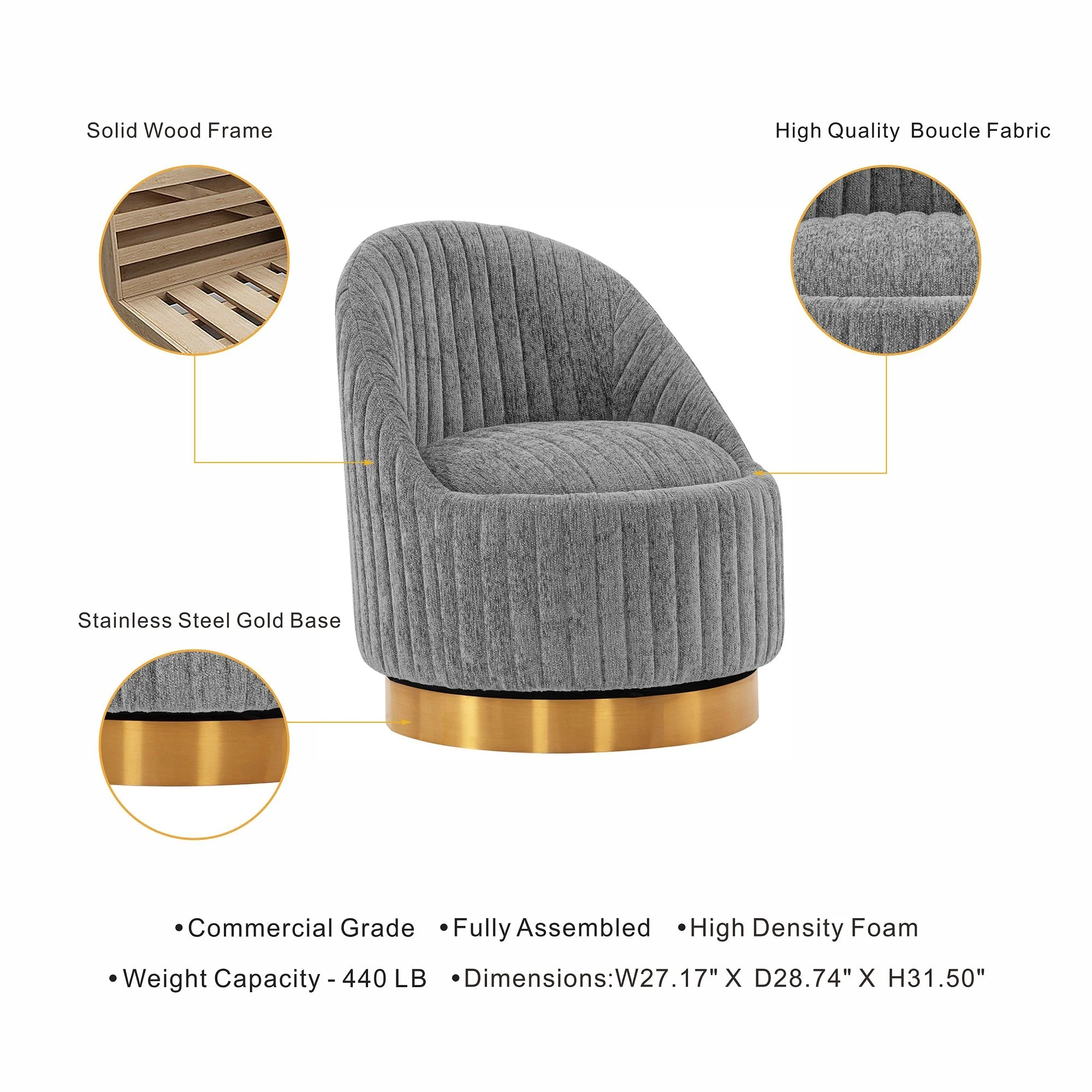 Leela Swivel Accent Chair in Grey - Image 4