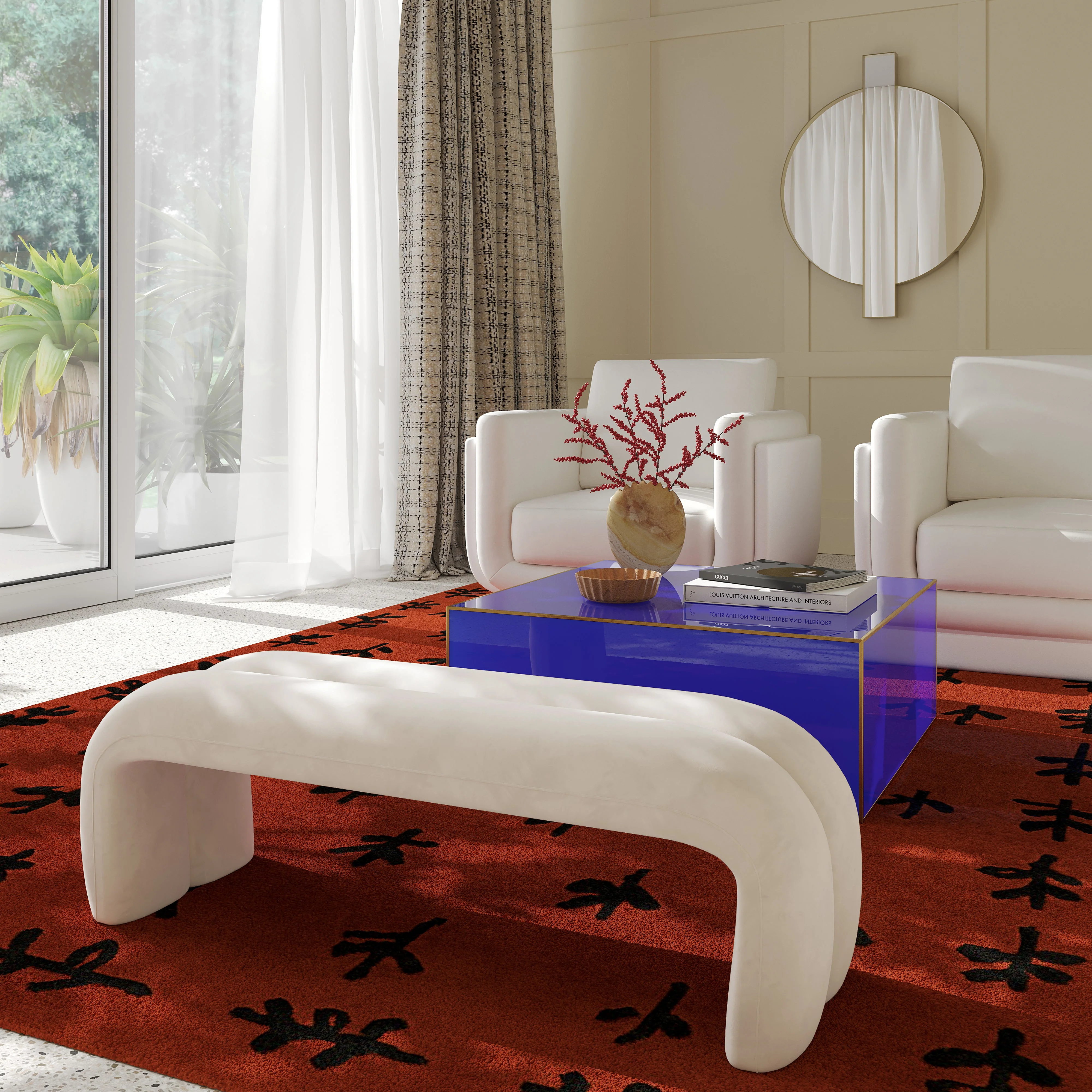 Leigh Velvet Channeled Bench - Image 3