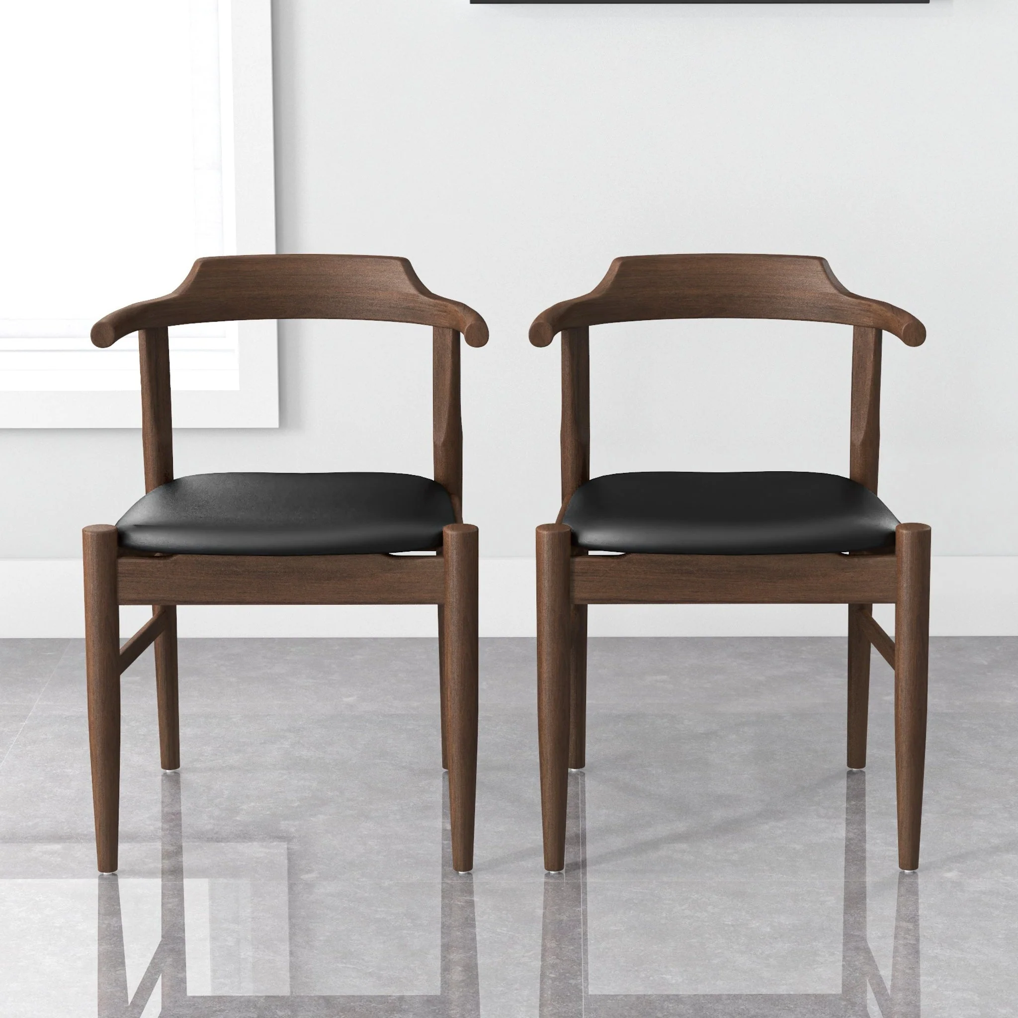 Leon Mid-Century Modern Black Vegan Leather Dining Chair (Set of 2) - Image 4