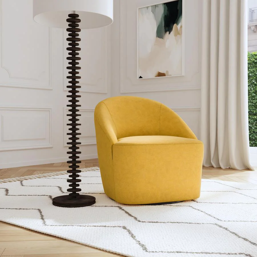 Leon Mustard Yellow Upholstered Accent Swivel Barrel Chair