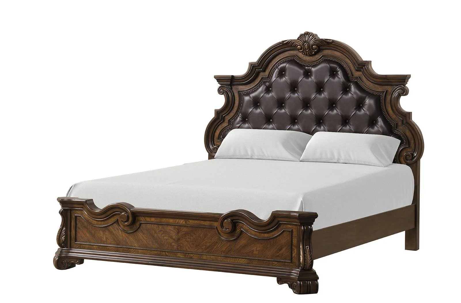 Leovanni Dark Brown Bombay Tufted Queen Bed