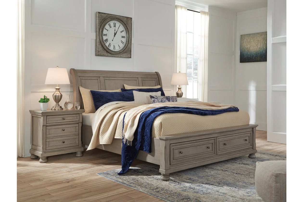 Lettner Light Gray Queen Sleigh Storage Platform Bed