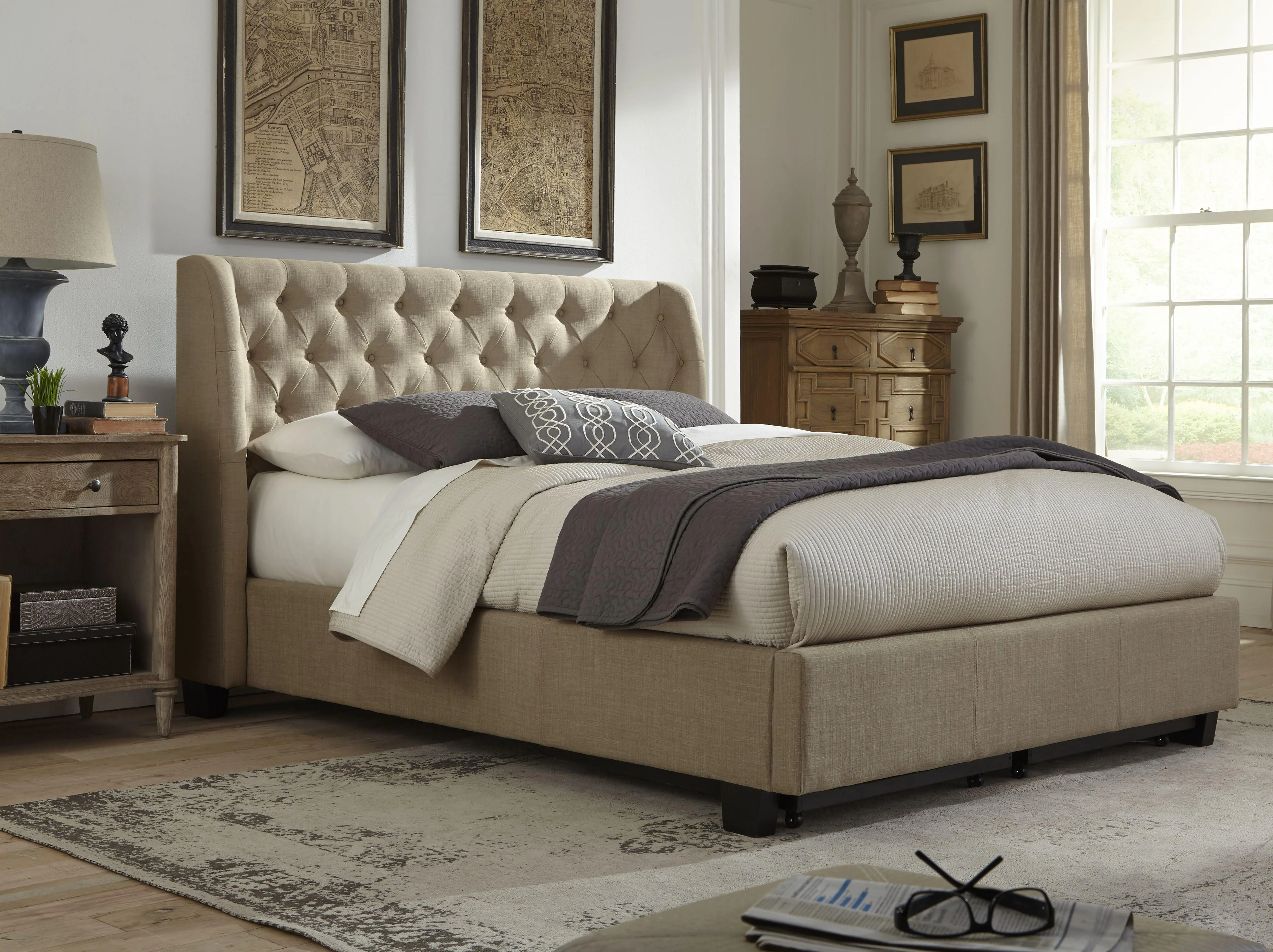 Levi Tufted Footboard Storage Bed in Toast Linen - Image 6