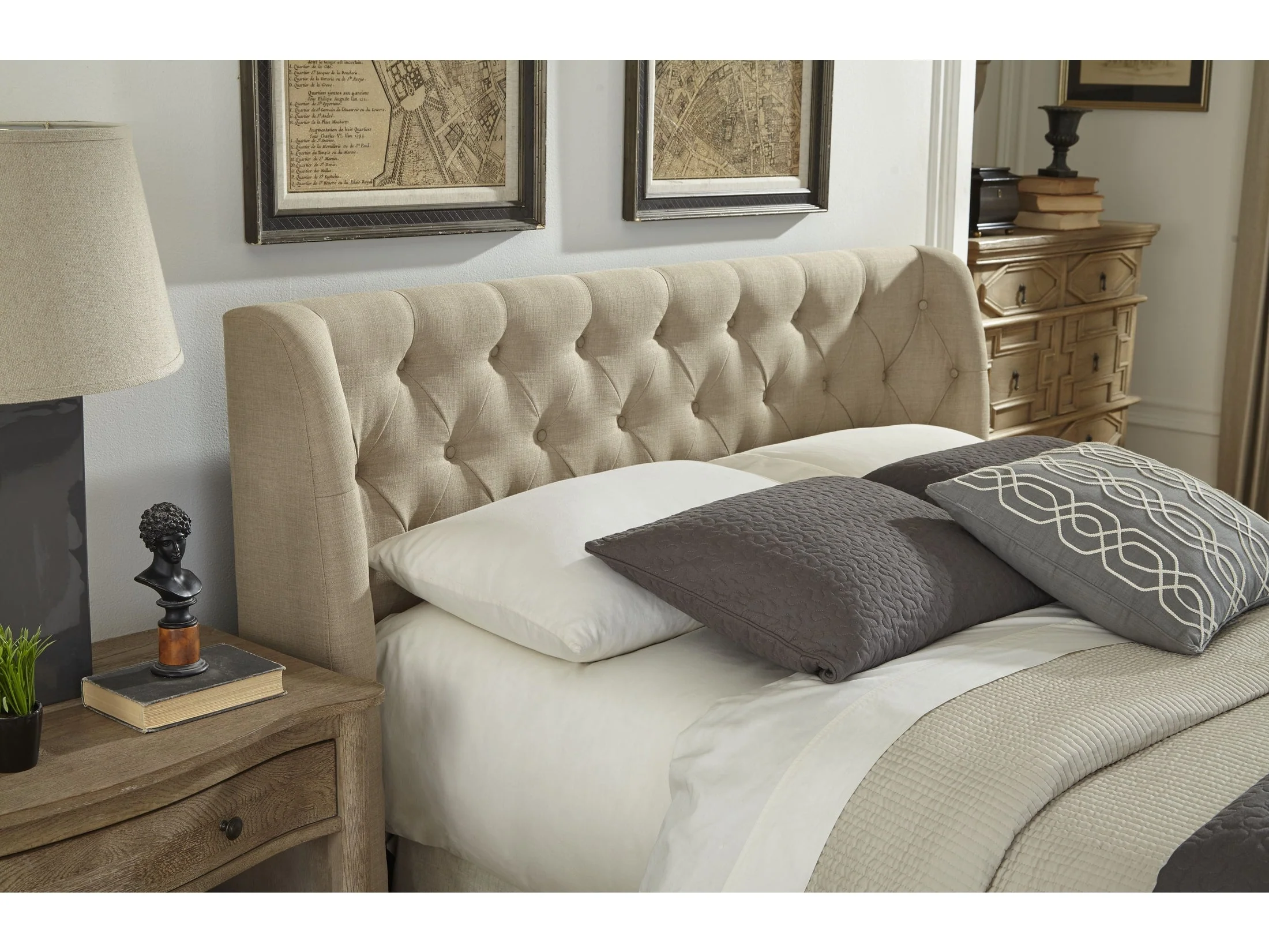 Levi Wingback Upholstered Headboard in Toast Linen