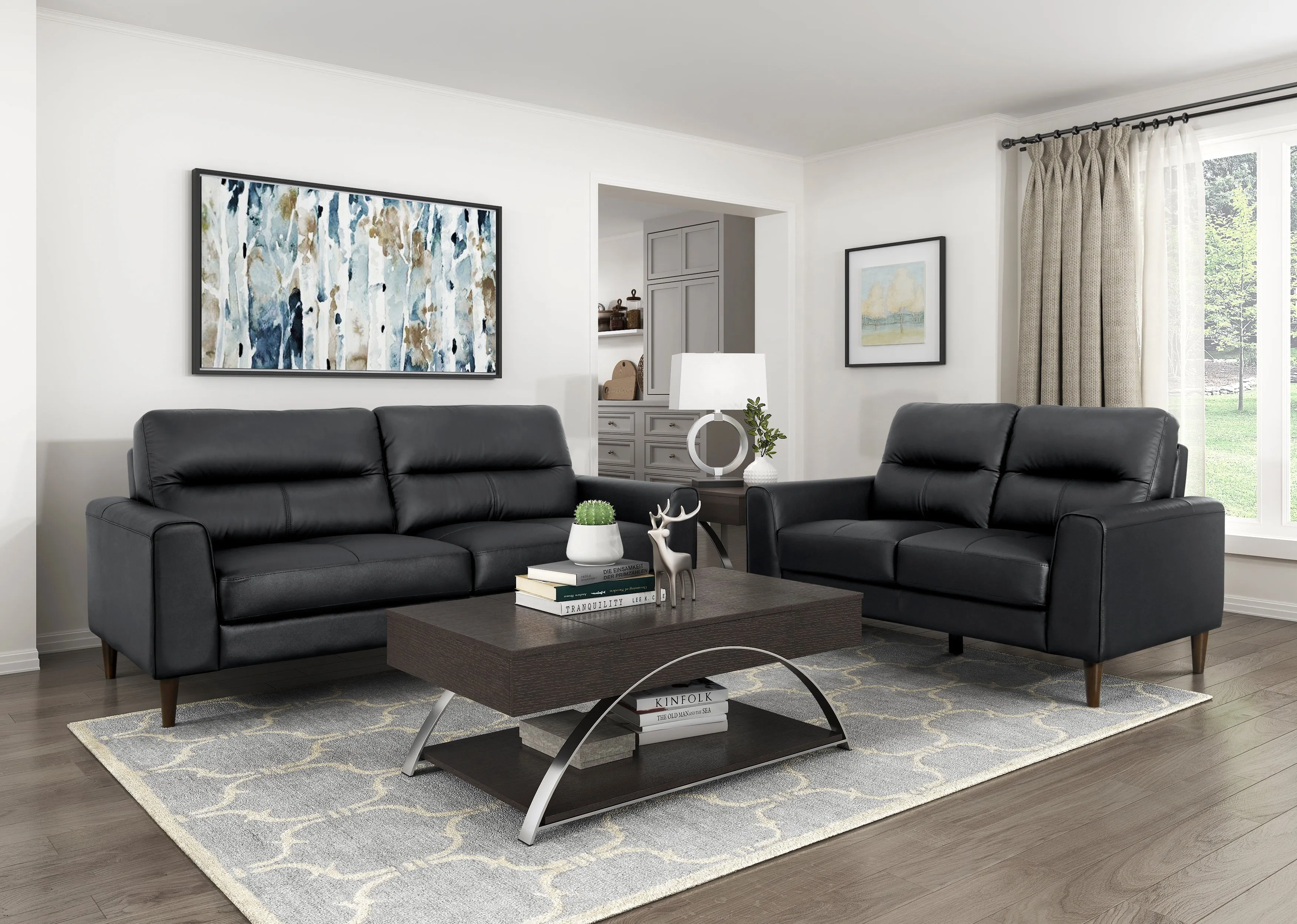 Lewes Black Leather Sofa - Image 2